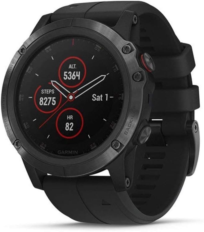 Garmin fēnix 5X Plus, Ultimate Multisport GPS Smartwatch, Features Color Topo Maps and Pulse Ox, Heart Rate Monitoring, Music and Pay, Black with Black Band (Renewed)