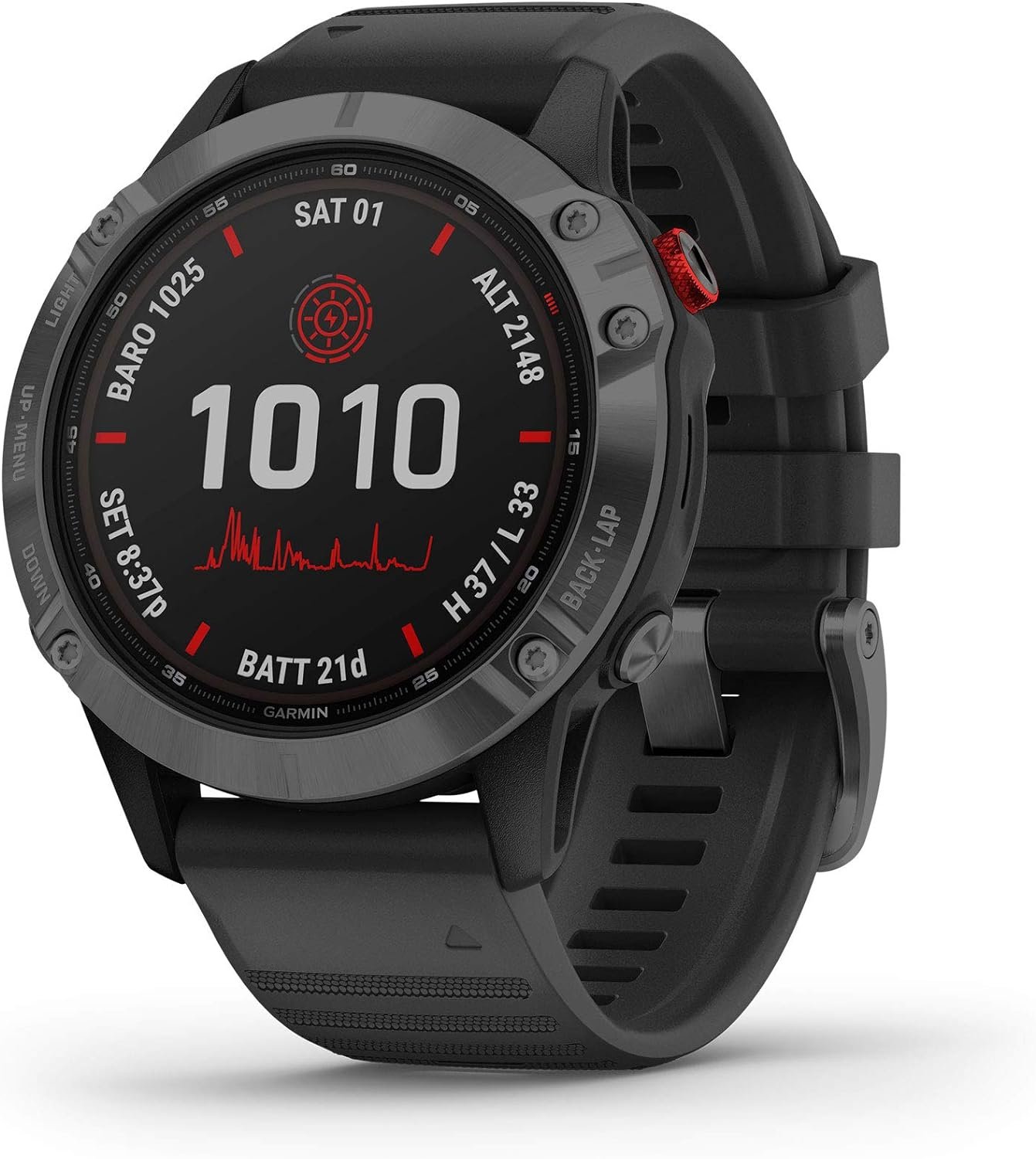 Garmin fenix 6 Pro Solar, Multisport GPS Watch with Solar Charging Capabilities, Advanced Training Features and Data, Slate Gray with Black Band