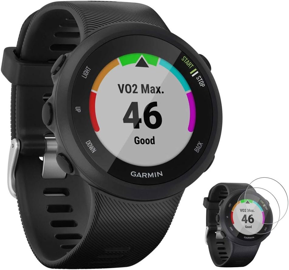 Garmin 010-N2156-05 Forerunner 45 GPS Heart Rate Monitor Running Smartwatch (Black) - (Renewed) with Tempered Glass Screen Protector