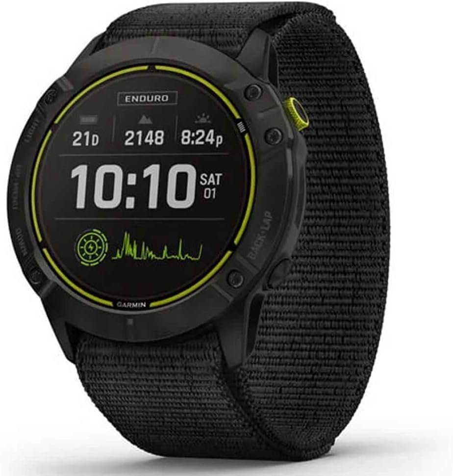 Garmin Enduro, Ultraperformance Multisport GPS Watch with Solar Charging Capabilities, Battery Life Up to 80 Hours in GPS Mode, Carbon Gray DLC Titanium with Black UltraFit Nylon Band