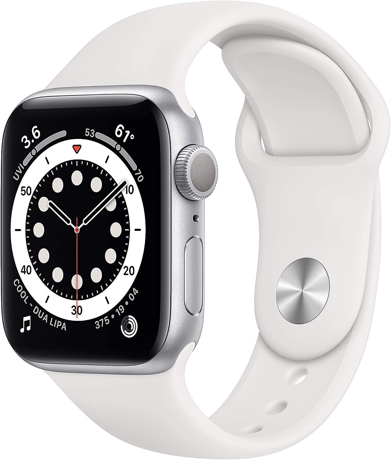 Apple Watch Series 6 (GPS, 40mm) - Silver Aluminum Case with White Sport Band (Renewed)