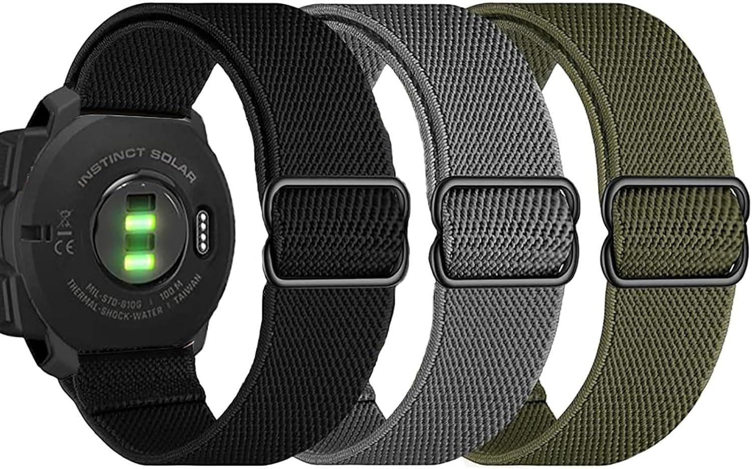 Olytop for Garmin Instinct/Instinct 2 Solar Watch Bands, 22mm Soft Elastic Nylon Ultra-light Wristband Stretchy Replacement Strap Men Women for Garmin Instinct Tactical/Esports/Solar/Tide, 3 Pack