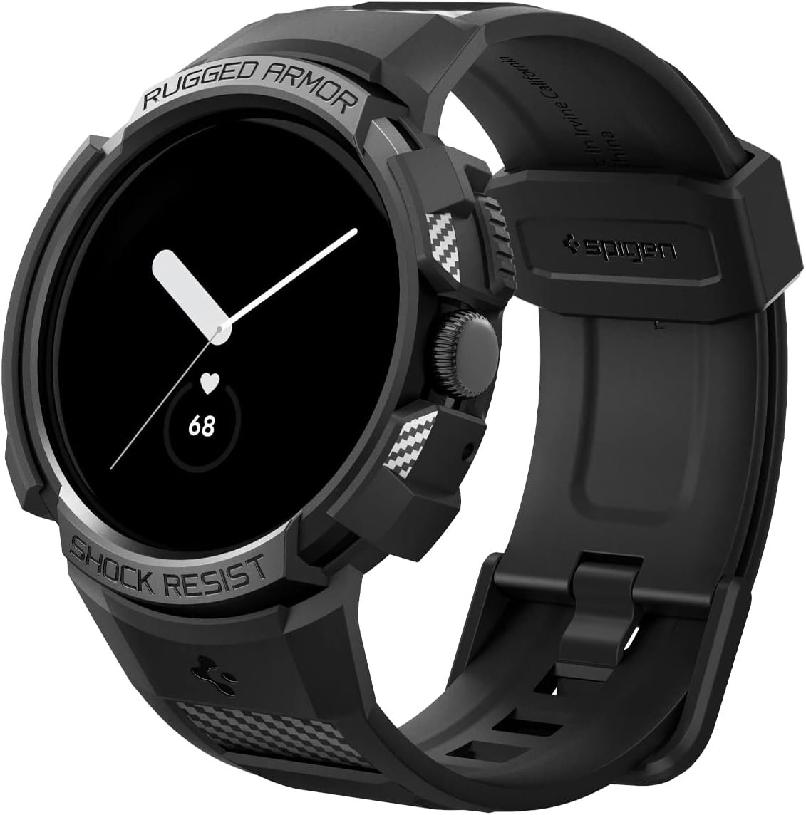 Spigen Rugged Armor Pro Designed for Google Pixel Watch Case with Band Protective Google Pixel Watch Band (2022) - Black