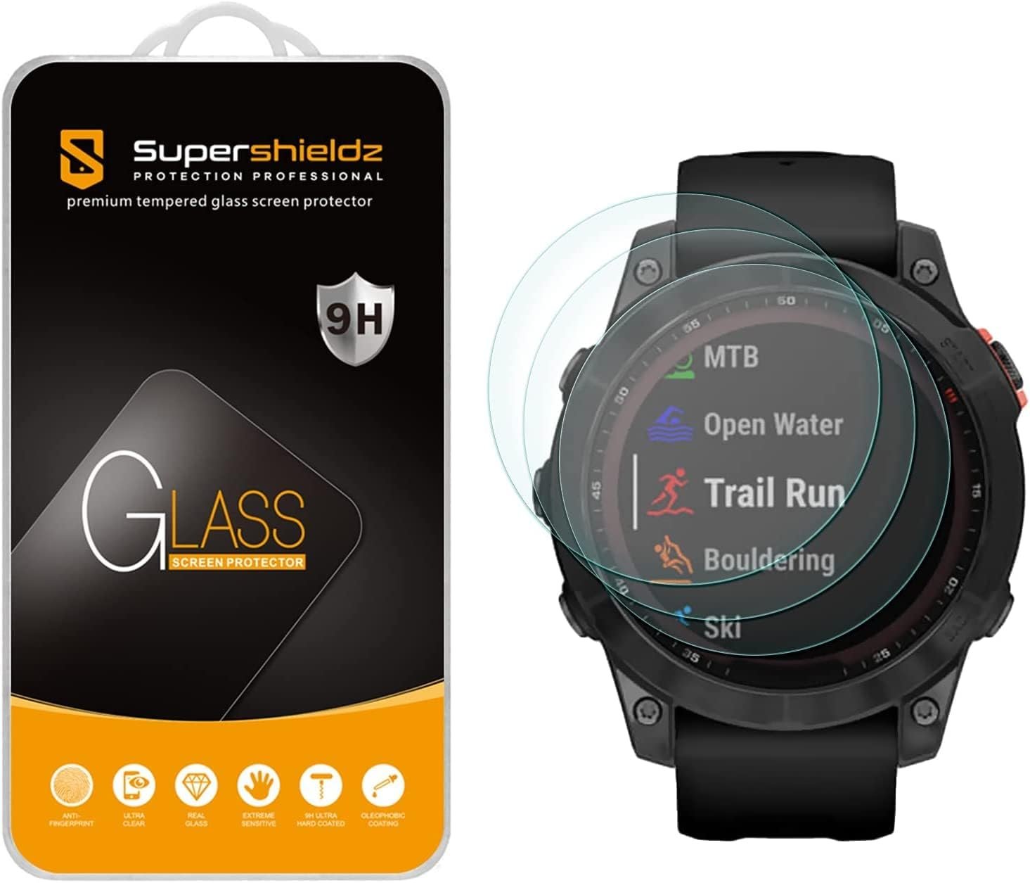 Supershieldz (3 Pack) Designed for Garmin Fenix 7/ Fenix 7 Solar/Fenix 7 Sapphire Solar (47mm) Tempered Glass Screen Protector, 0.33mm, Anti Scratch, Bubble Free