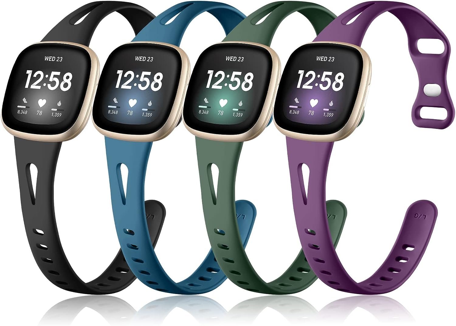 Ouwegaga Compatible with Fitbit Versa 4 3 Bands for Woman Men/Fitbit Sense 2 Bands/Fitbit Sense Bands, Soft Silicone Thin Narrow Slim Sport Watch Strap for Fitbit Sense/Sense 2/Versa 3 4 Smartwatch