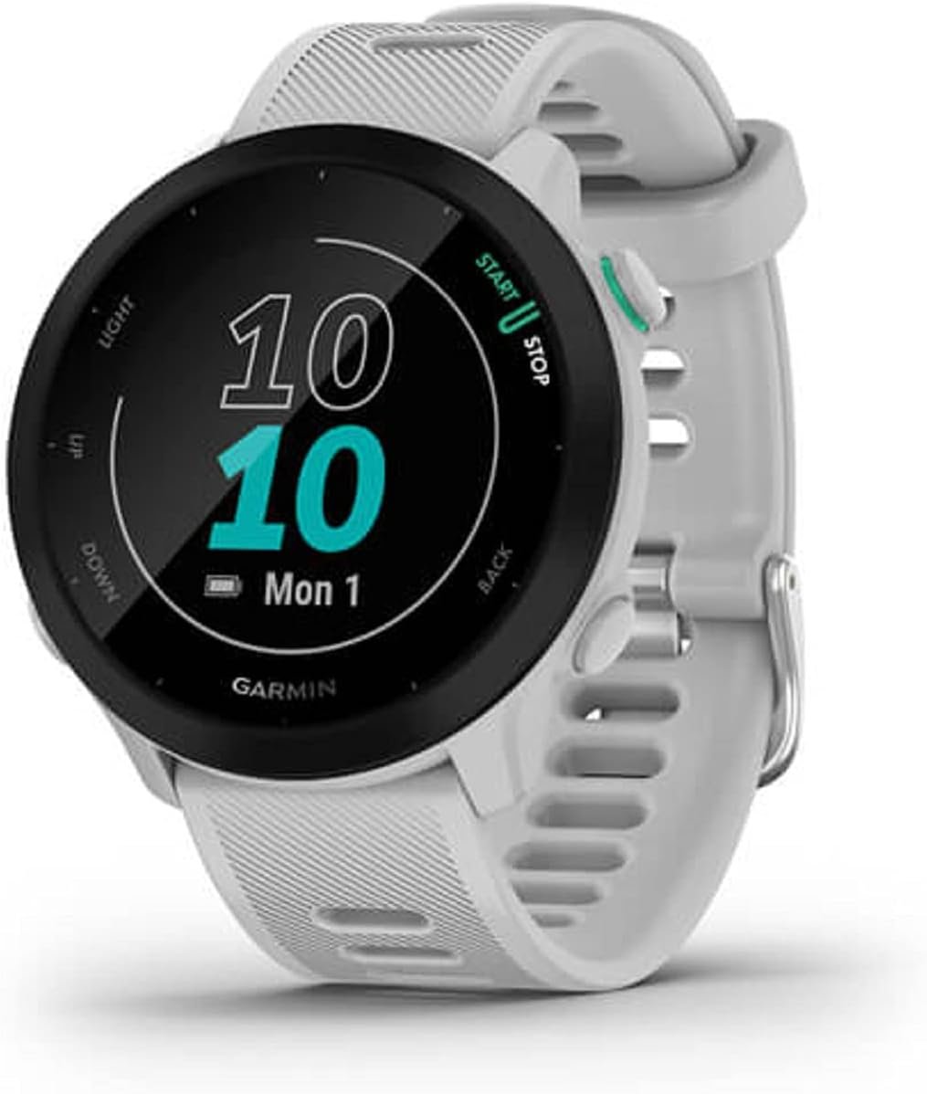 Garmin Forerunner 55, GPS Running Watch with Daily Suggested Workouts, Up to 2 weeks of Battery Life, White (Renewed) One Size