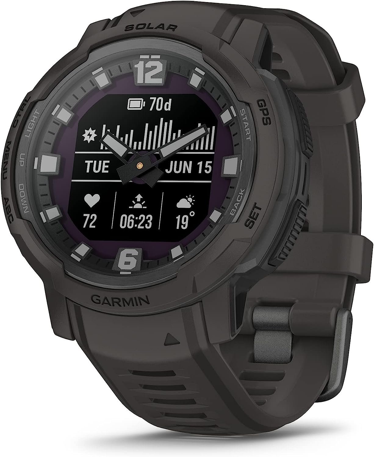 Garmin Instinct Crossover Solar, Rugged Hybrid Smartwatch with Solar Charging Capabilities, Analog Hands and Digital Display, Graphite, Adjustable