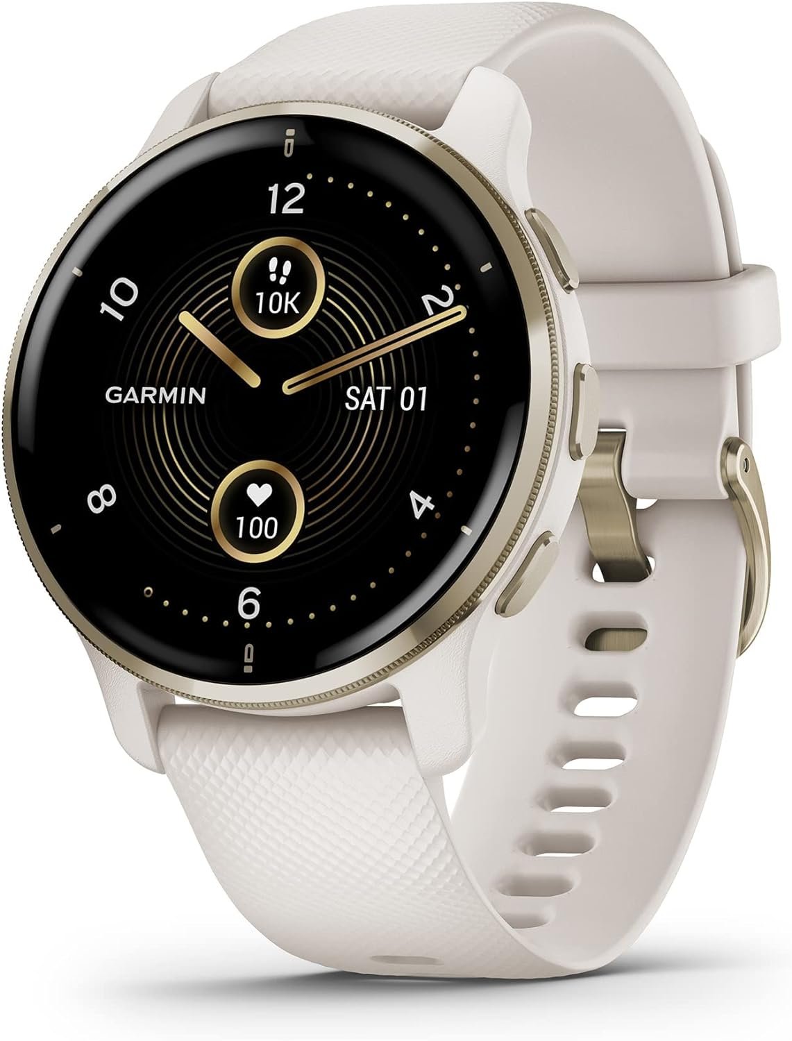 Garmin Venu 2 Plus, GPS Smartwatch with Call and Text, Advanced Health Monitoring and Fitness Features, Light Gold with Ivory Band (Renewed)