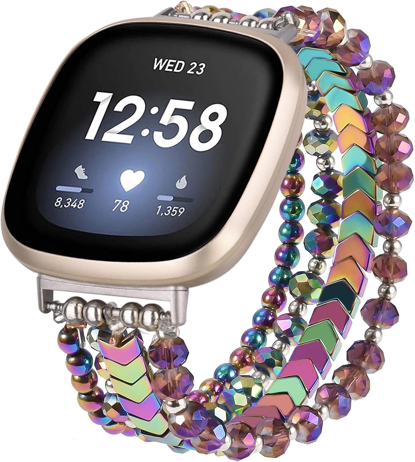 MOFREE Bracelet Compatible with Fitbit Versa 3/Versa 4 Bands/Fitbit Sense/Sense 2 Bands for Women, Handmade Fashion Elastic Beadeds Arrows Strap Replacement for Fitbit Versa 4/Versa 3/Sense 2/Sense