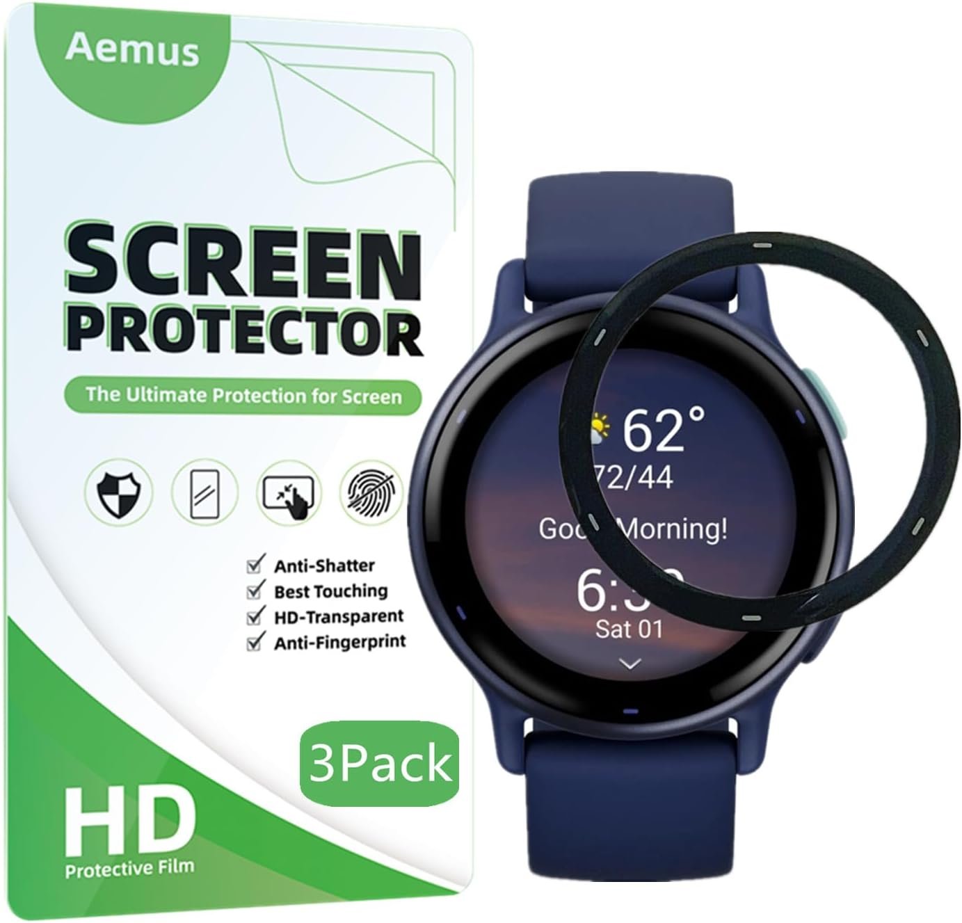 Screen Protector Compatible for Garmin Vivoactive 5 Smart Watch (3 Pack) Smart Watch 3D Full Coverage PMMA Protective Film