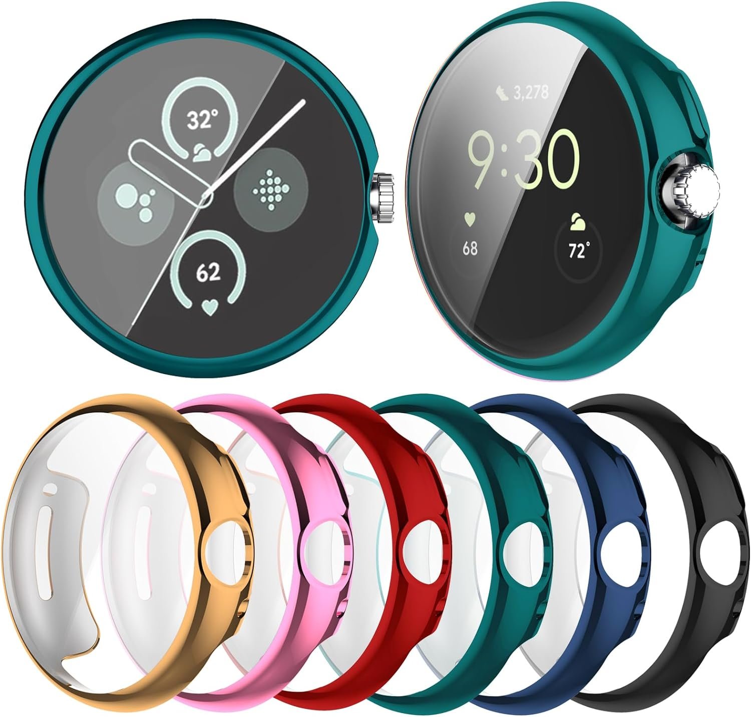 Wugongyan Screen Protector Case Compatible with Google Pixel Watch/Pixel Watch 2 Soft TPU Plated Slim Full Protective Cover Accessories for Pixel Watch1/2(6-Pack Brilliant Colors,Pixel Watch1/2)