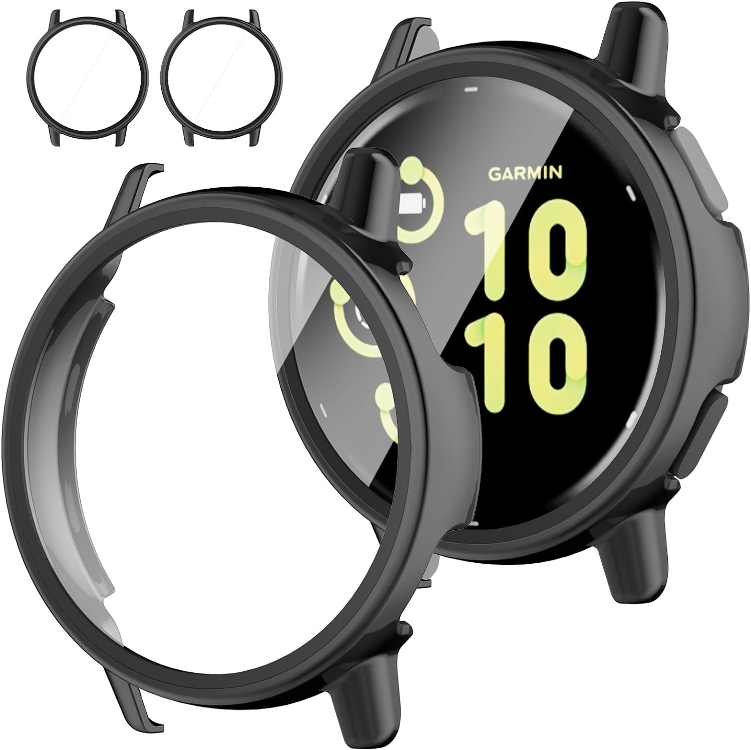 Screen Protector Case for Garmin vívoactive 5, [2-Pack] Hard PC Bumper Full Face Cover Replacement Accessories for Garmin Active 5/Vivoactive 5, Black