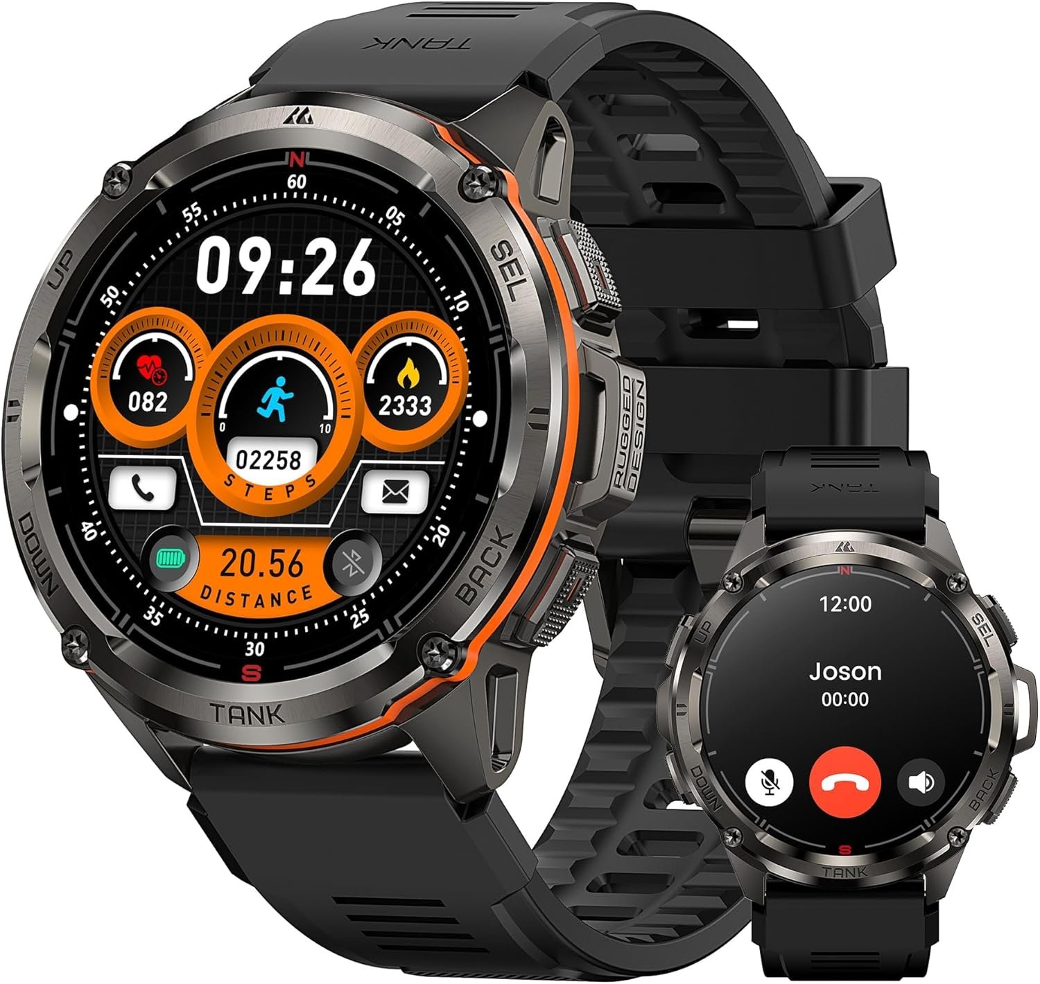 KOSPET TANK T3 Ultra Smart Watch for Men GPS, 60 Days Extra-Long Battery, 50M Waterproof, Stainless Steel Body Rugged Smartwatch with Bluetooth Calling, 1.43" AMOLED Display, Pressure&Altitude&Compass