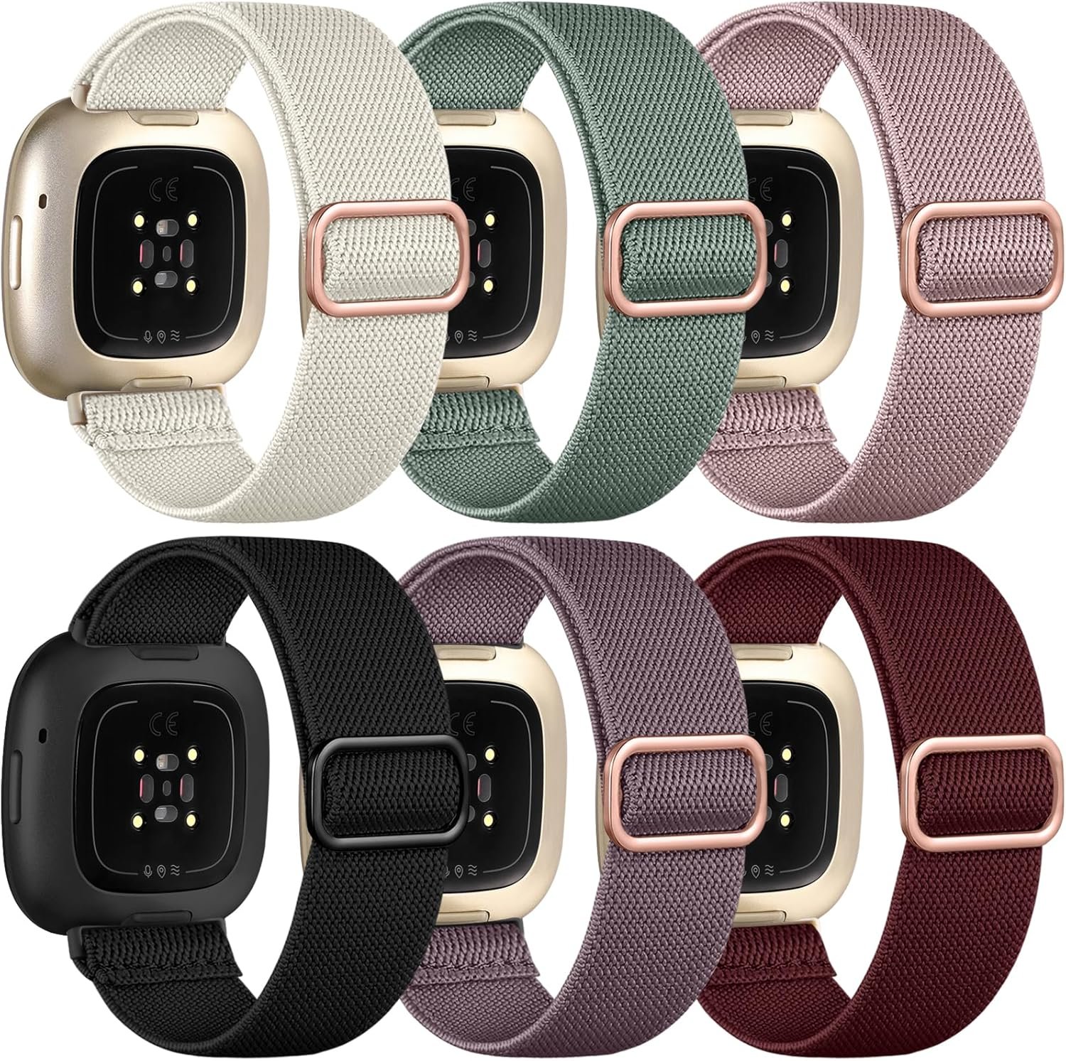 Ouwegaga Compatible with Fitbit Versa 4 3 Bands for Woman Men/Fitbit Sense 2 Bands/Fitbit Sense Bands, Soft Sport Stretchy Nylon Solo Loop Elastic Strap for Fitbit Versa 4 3/Sense/Sense 2 Smartwatch
