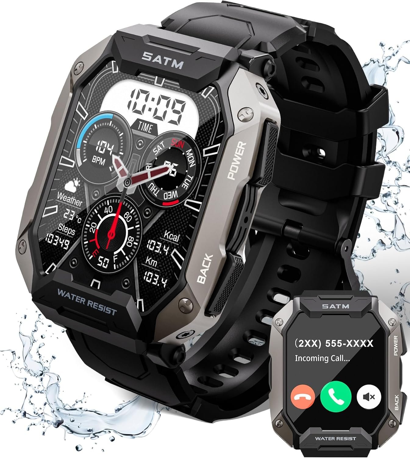 Smart Watch for Men with Answer/Make Call, 100+ Sports Modes Fitness Watch, IP68 Waterproof 80 Days Extra-Long Battery Heart Rate/Blood Oxygen/Stress/Sleep Monitor Smartwatch for Android and iOS
