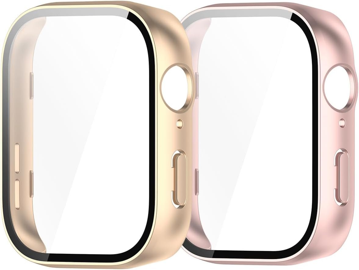 2-Packs Screen Protector Case Compatible with Huawei Watch Fit 3, Cover Case for Huawei Watch Fit 3 (Gold+Pink)