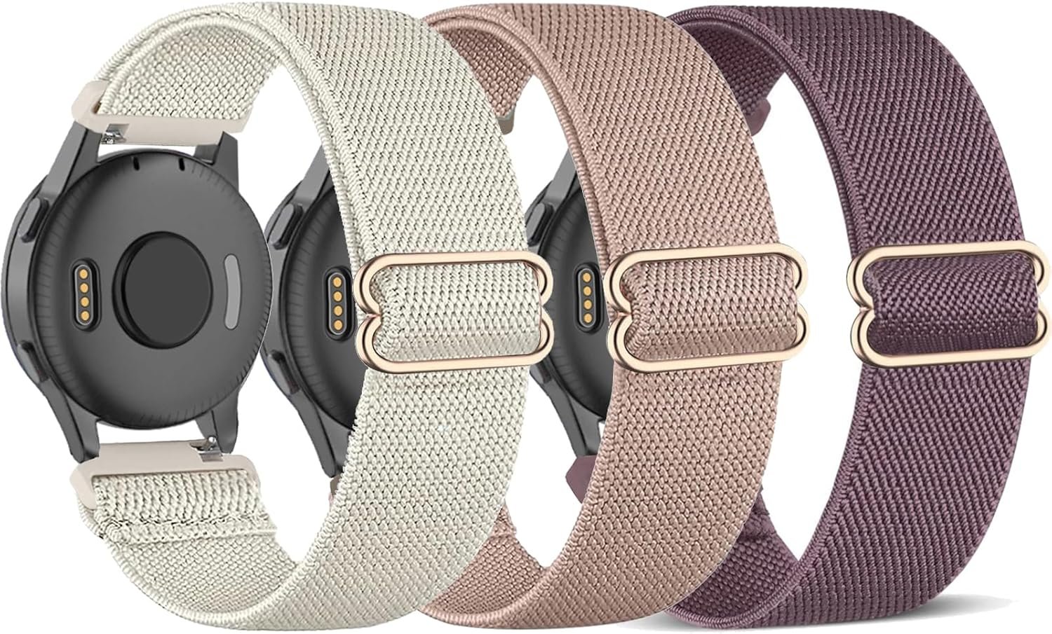 3 Pack Stretchy Nylon Watch Bands Compatible with Garmin Venu Sq/Venu Sq 2 / Venu/Venu 2 Plus, 20mm Loop Elastic Straps for Garmin Vivoactive 5 / Vivoactive 3 Women Men
