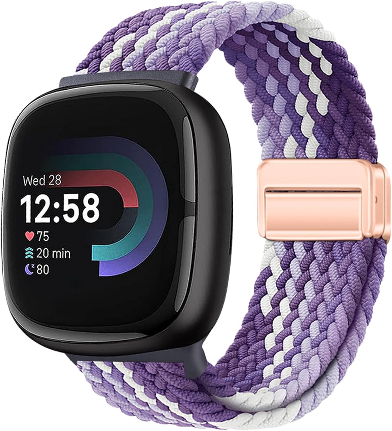 Braided Magnetic Bands Compatible with Fitbit Versa 4/Fitbit Versa 3/Sense 2/Sense 1,Soft Stretchy Elastic Nylon Sport Loop Strap with Magnetic Clasp for Women Men (Grape Purple)