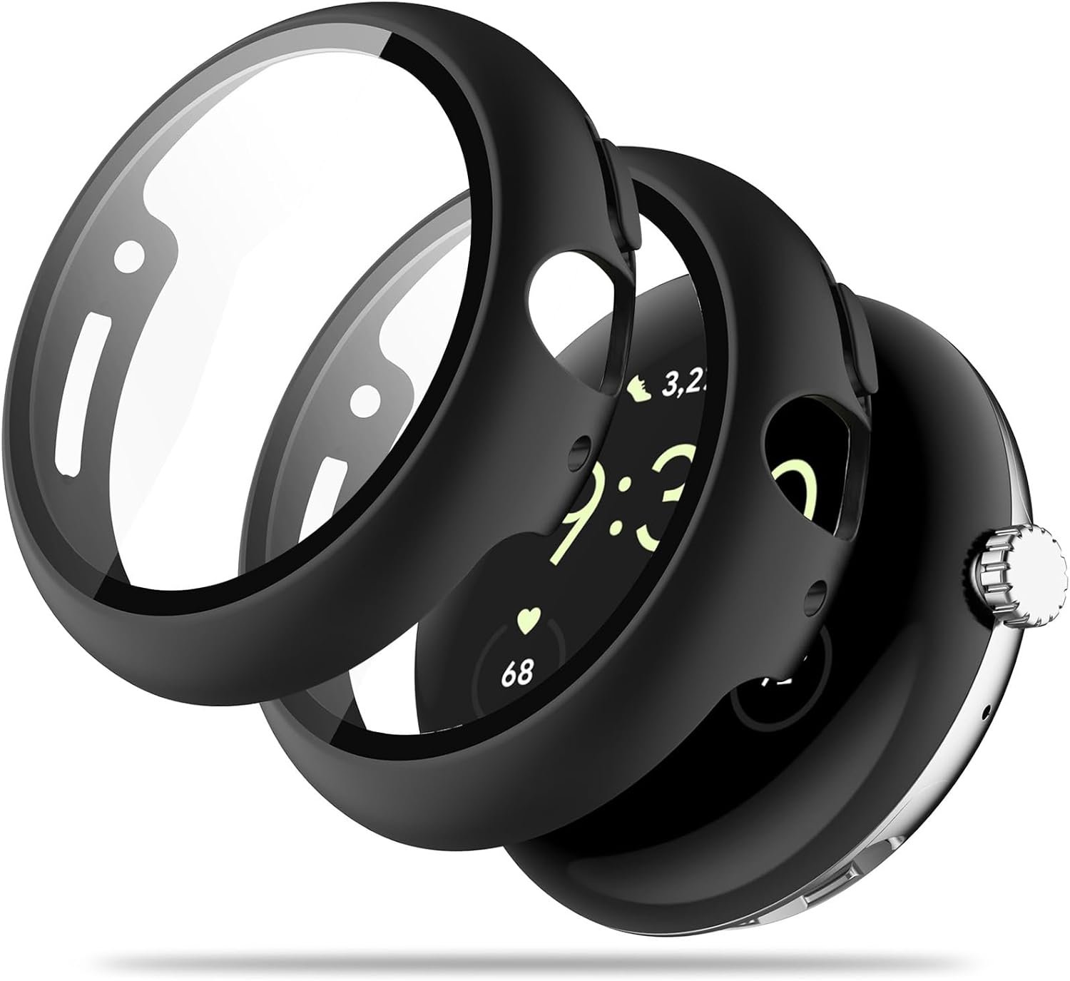 [2 Pack] Miimall Compatible Google Pixel Watch 2(2023) /Pixel Watch Case with Screen Protector,Hard PC Cover Anti-Scratch Tempered Glass Screen Protector Bumper Case for Pixel Watch 2/1 (Black)