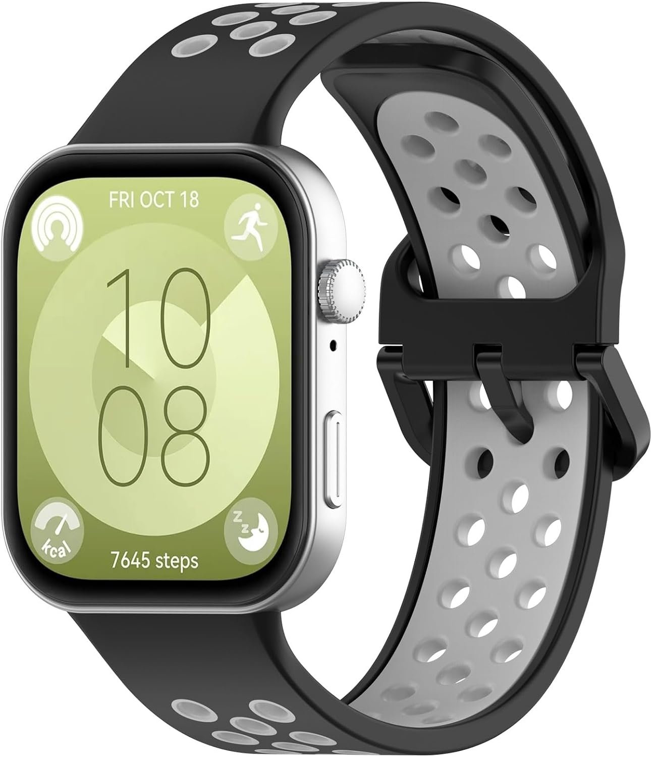 Compatible with Huawei Watch Fit 3 Replacement Band - Replacement Silicone Wrist Watch Band Strap Compatible with Huawei Watch Fit 3 (Black+Gray)