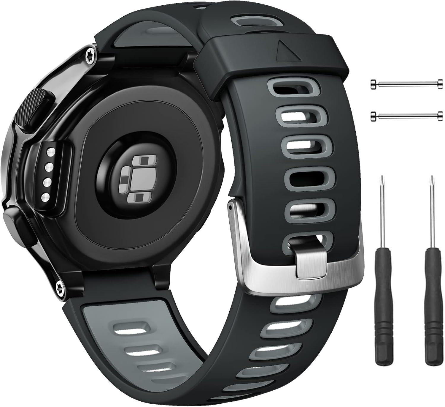 NotoCity Silicone Watch Band Replacement Solft Silicone Strap Compatible Forerunner 230/220/ 235/620/ 630/ 735XT/ Approach S20/ S5/ S6-Black Gray