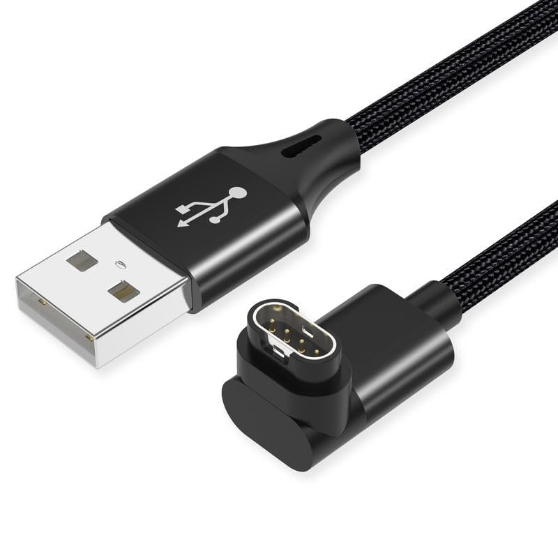 AGVEE 2 Pack 3.3ft Angled 90 Degree Braided Charger Cable Charing Cord for Garmin Watch Fenix 5 6 7, Vivoactive, Instinct, Venu, Tactix, Forerunner, Approach, D2, Venu, Vivomove, Quatix, Black
