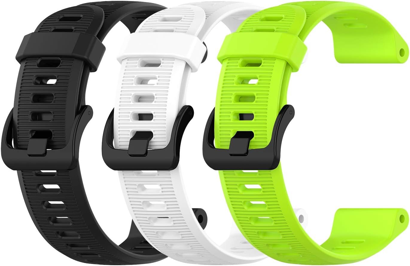 3-Pack Silicone Bands for Garmin Forerunner 945 Smartwatch Replacement Strap (Black, White, Green)