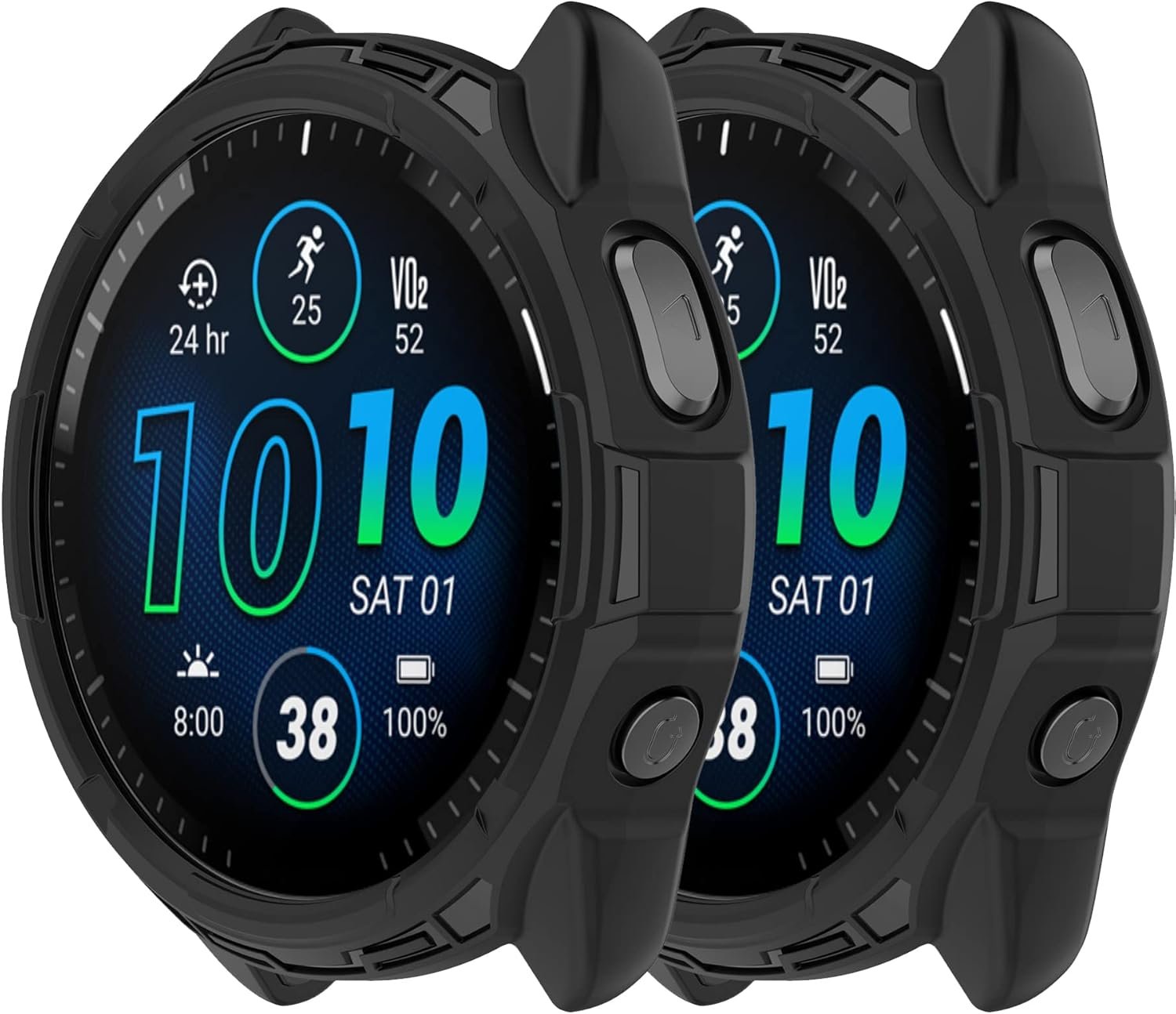 Case CoverCompatible with Garmin Forerunner 965 Case Soft TPU Anti-Scratch Bezel Bumper Frame Coverage Protective Shell for Garmin Forerunner 965 Watch Case Accessories(Black&Black)