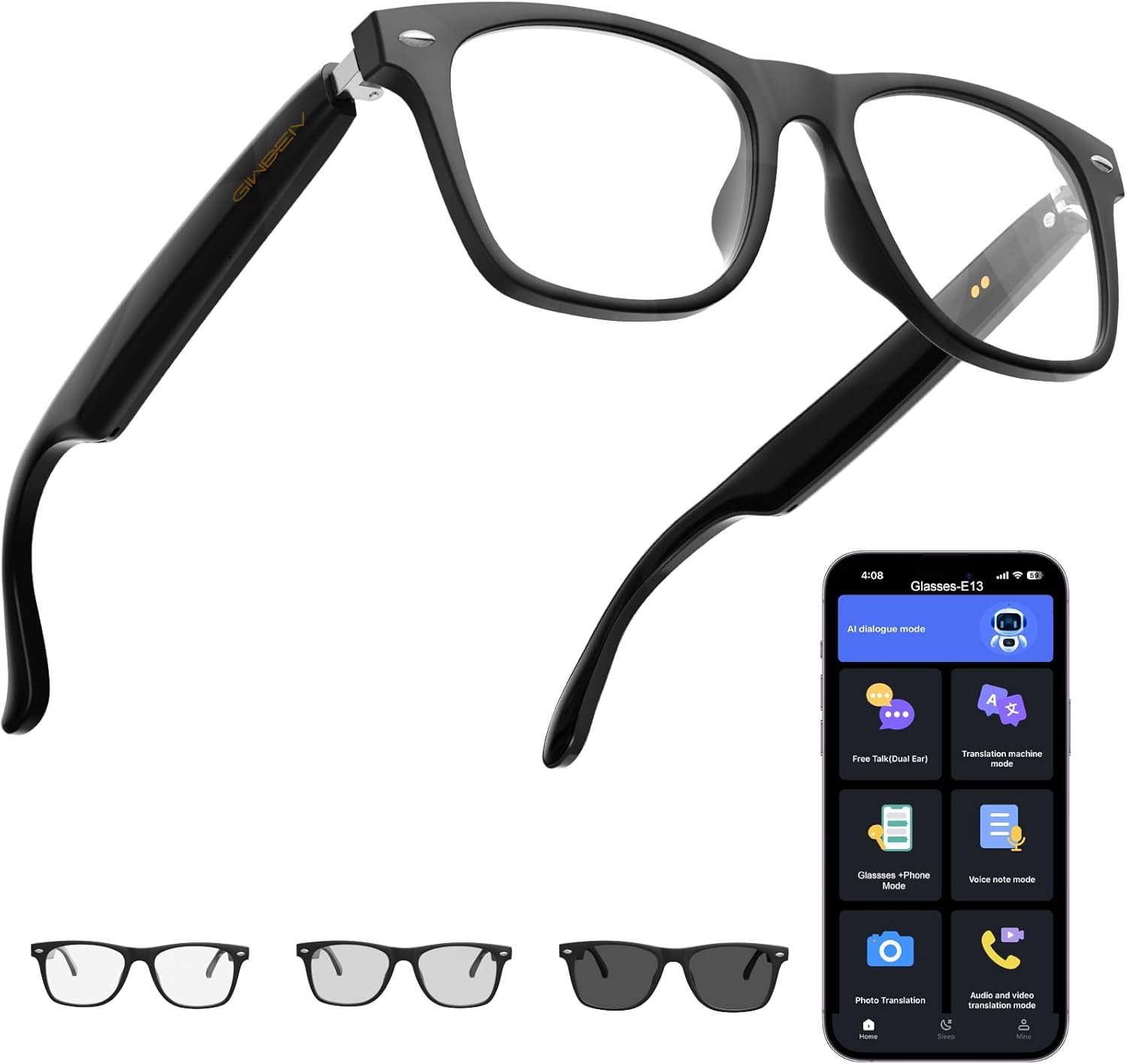 AI Translation Smart Glasses with Chat GPT for Men and Women, Bluetooth Sunglasses with Translator 164 Languages and Color-Change Lens, Music Playback & Hands-Free Calls, UV & Blue Light Protection