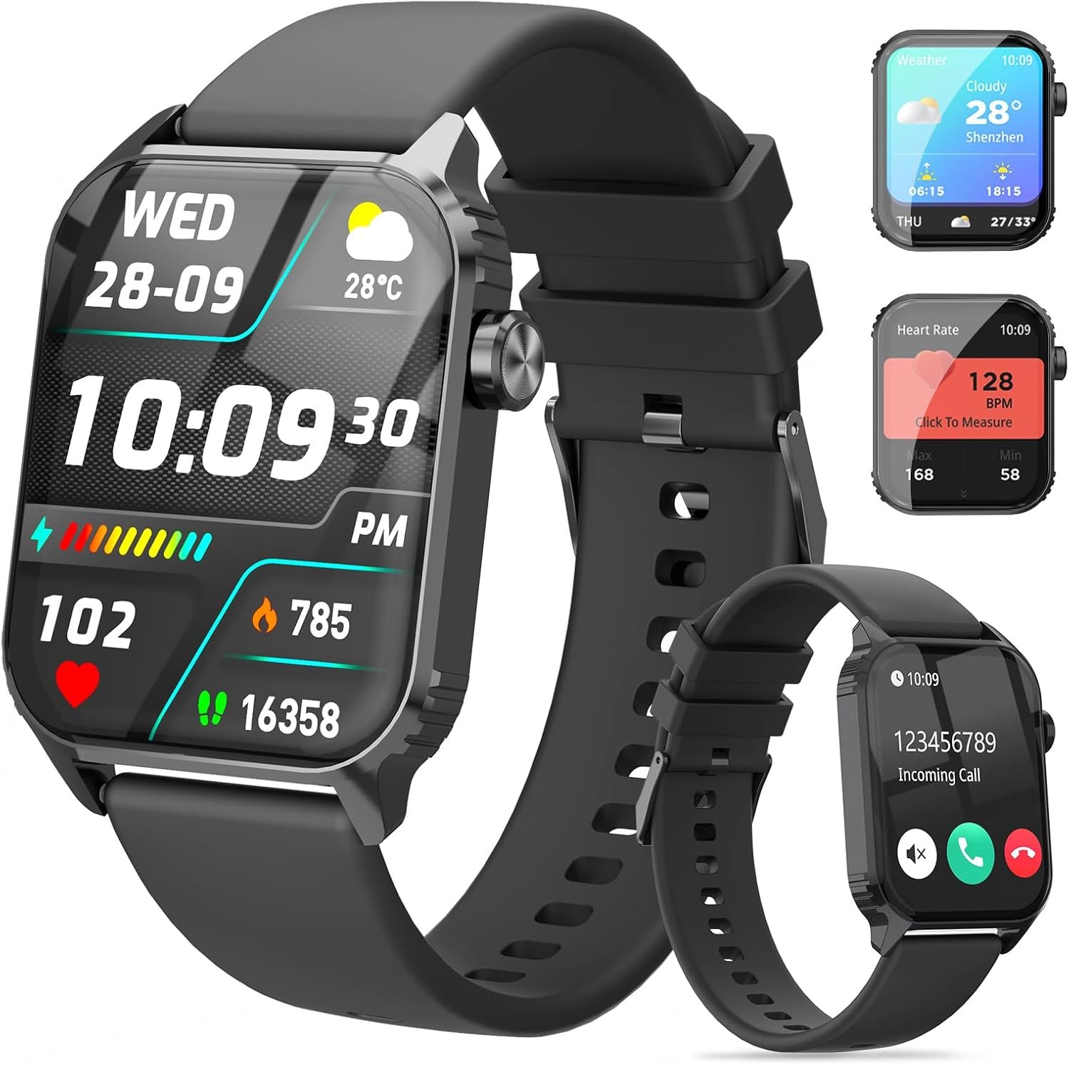 Smart Watches for Women Men, 1.83" HD Smartwatch with 120 Sports Modes, IP67 Waterproof, Bluetooth Call and Music Control；Heart Rate and Sleep Monitor (Black)