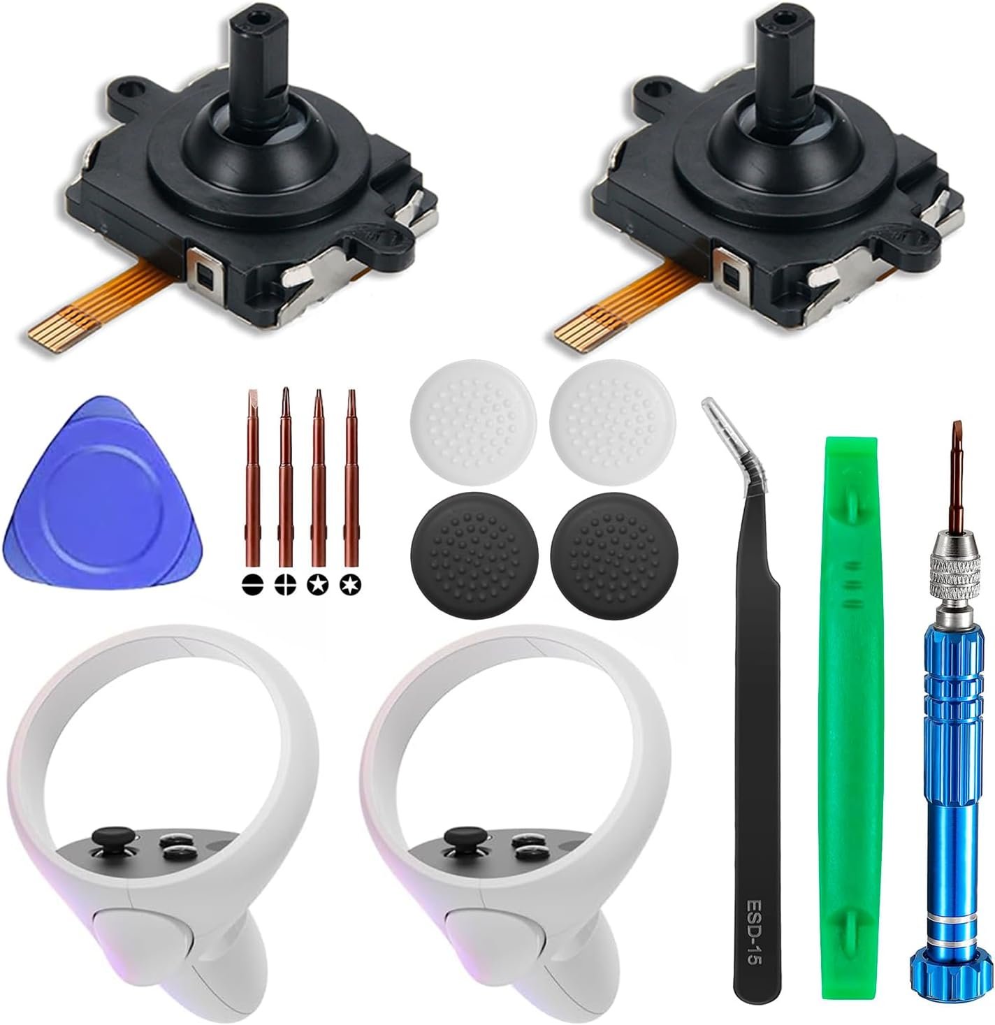 2 Pack Joystick Replacement for Oculus Quest 2/3 Controller/Meta Quest 2/3 Controller, 14 in One Replacement Joystick Analog Thumb Stick Repair Kit for Oculus Quest 2/3 Accessories