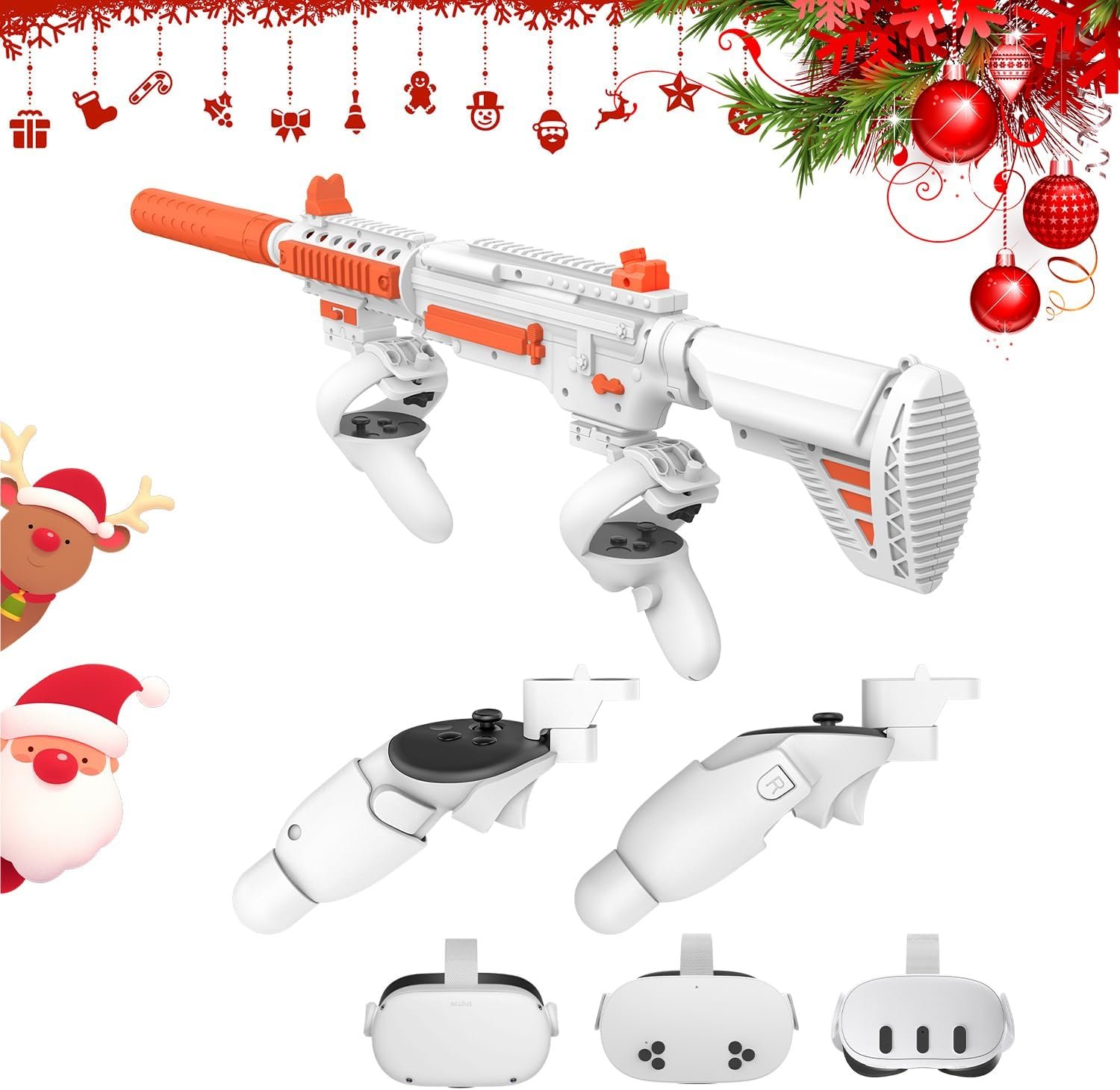 Relohas VR Handle Accessories for Meta Quest 3, 3S, Gun Stock for Oculus Quest, Weighted Controller Grips, Enhance Realistic FPS Gaming Experience (Machine)