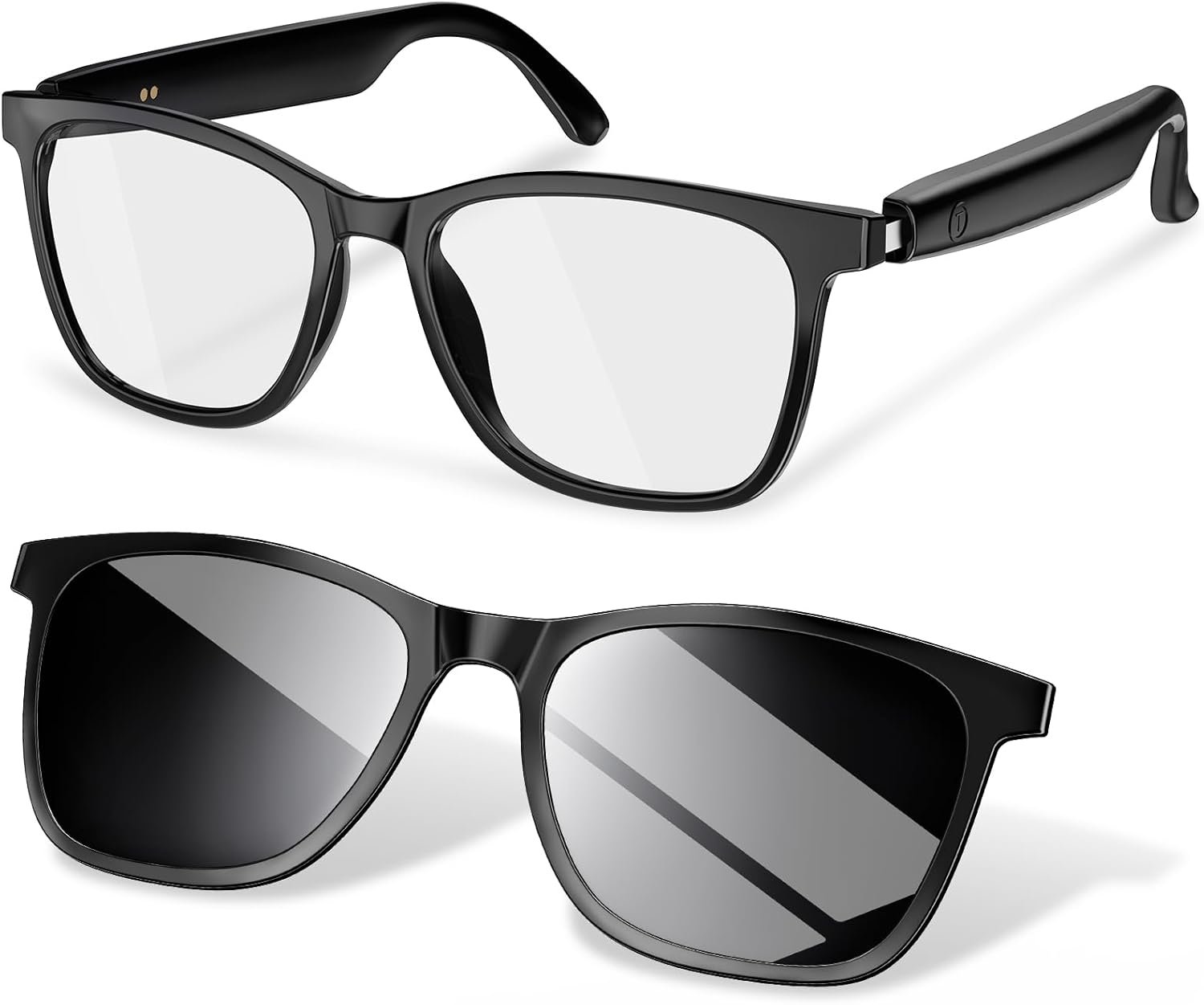 Smart Glasses, Blue Light Blocking Clear Lenses + Magnetic Clip-On Sunglasses, Bluetooth Glasses with Open Ear Speaker, Voice Assistant Compatible for iPhone Android