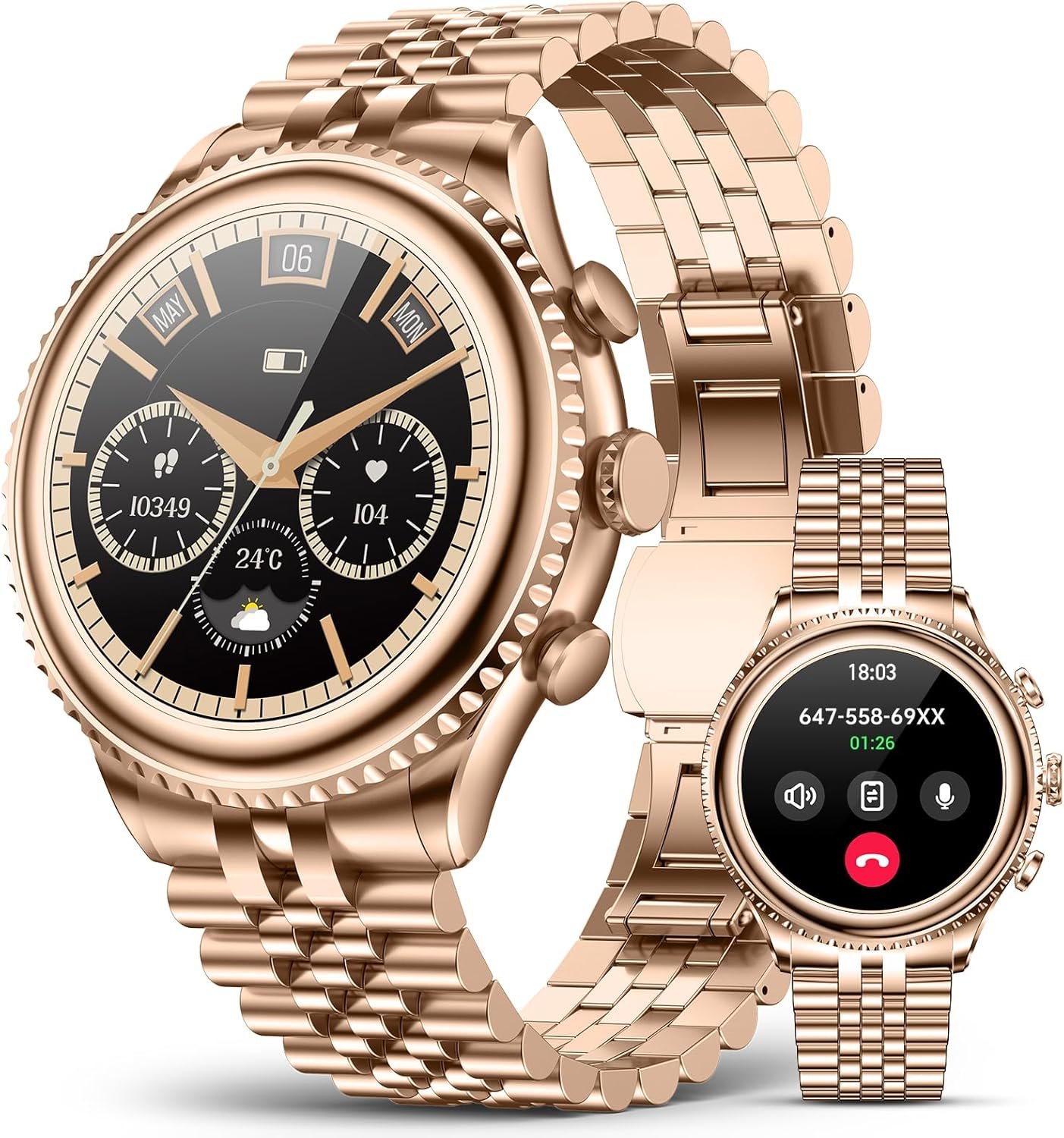 High-end Luxury Smart Watch for Men, Rotating Dial (Axe-Cut Bezel) Smartwatch, 1.32" AMOLED Display, Heart Rate, Blood Pressure, SpO2, Sleep Monitor, Stainless Steel Build, Compatible Android and iOS