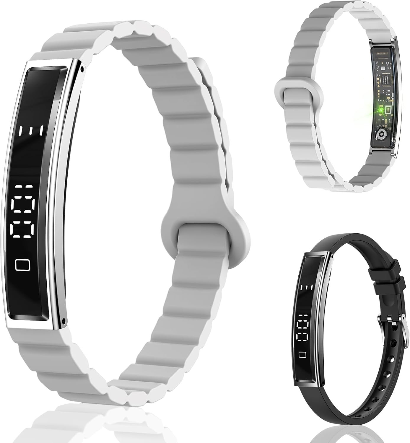 Smart Bracelet Health Tracker Steps Counting Bracelet Sleep Monitoring Smart Fitness Wristband Monitor Heart Rate Blood Oxygen Pressure Silicone Strap (Light Gray)