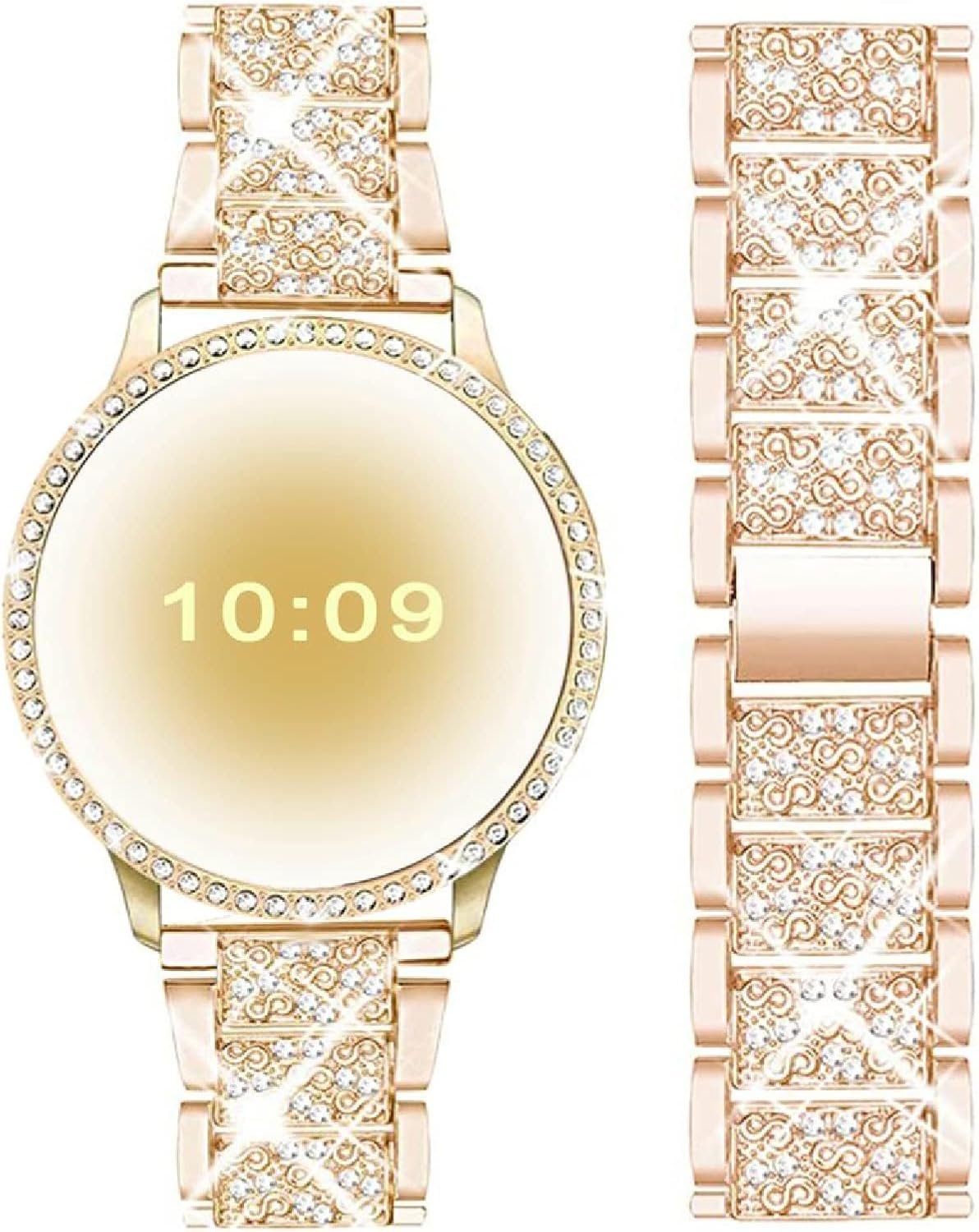 Mosonio Compatible with Samsung Galaxy Watch FE 2024 40mm/Galaxy Watch 5 Band 40mm 44mm/ Galaxy Watch 4 Band 40mm 44mm with Protective Cover Case, 20mm Bling Metal Galaxy Watch Band for Women (Silver, Black, Rose Pink, Rose Gold, Colorful, Starlight)