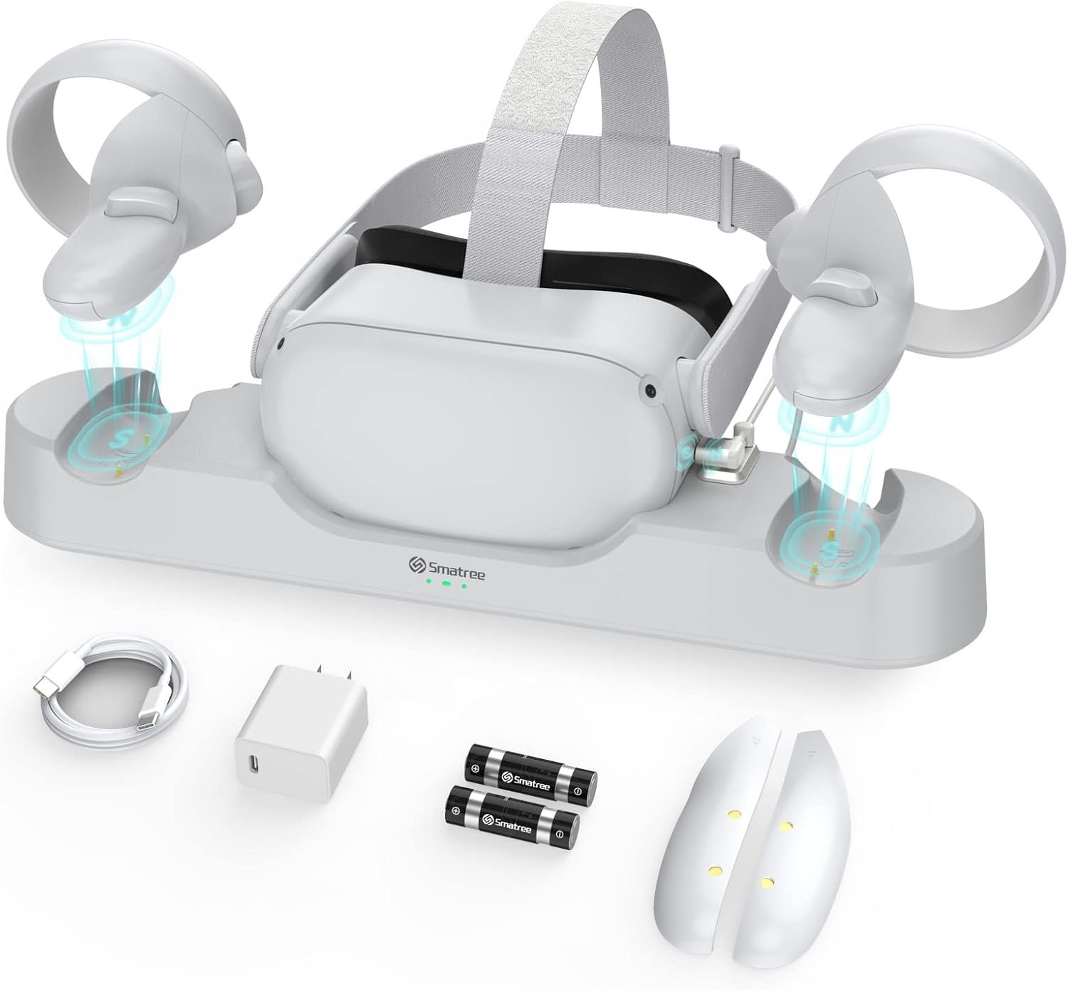 Smatree Charging Dock for Quest 2, Support Elite Strap with Battery, VR Charging Station for Occlusion Quest, 2 Rechargeable Batteries, Headset and Controller Stand, 20W PD Charger