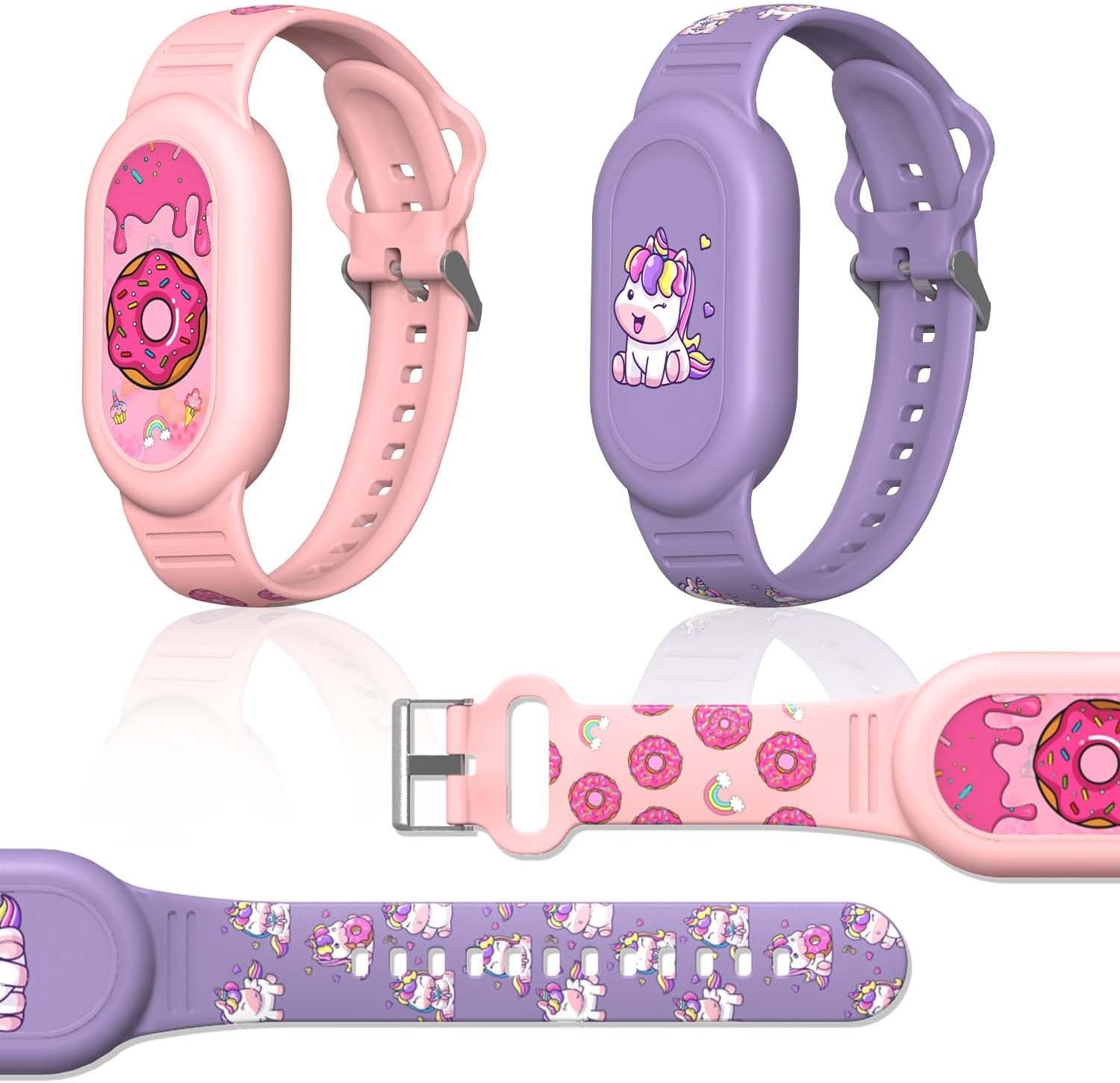 [2Pack] Cute Bracelet for Galaxy SmartTag 2 (2023), Silicone Cartoon Smart Tag 2 Wristband Holder Compatible with Samsung SmartTag 2 Waterproof Smart Tag 2 Case for Women (Unicorn & Donuts)