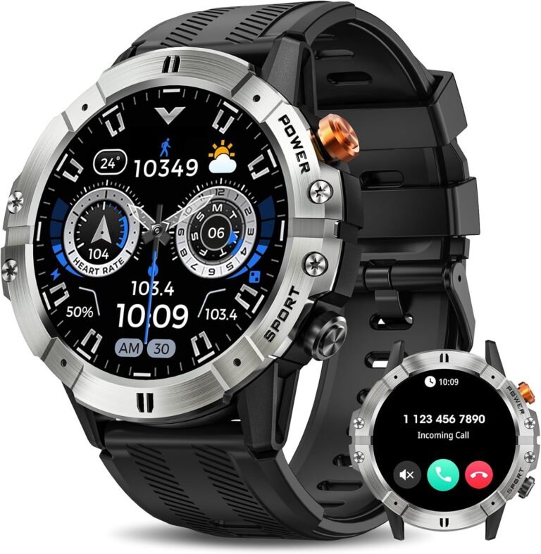 Smart Watch for Men with Heart Rate and Sleep Monitoring, 124 Sports Modes, Military-Grade Durability, and 7-Day Battery Life