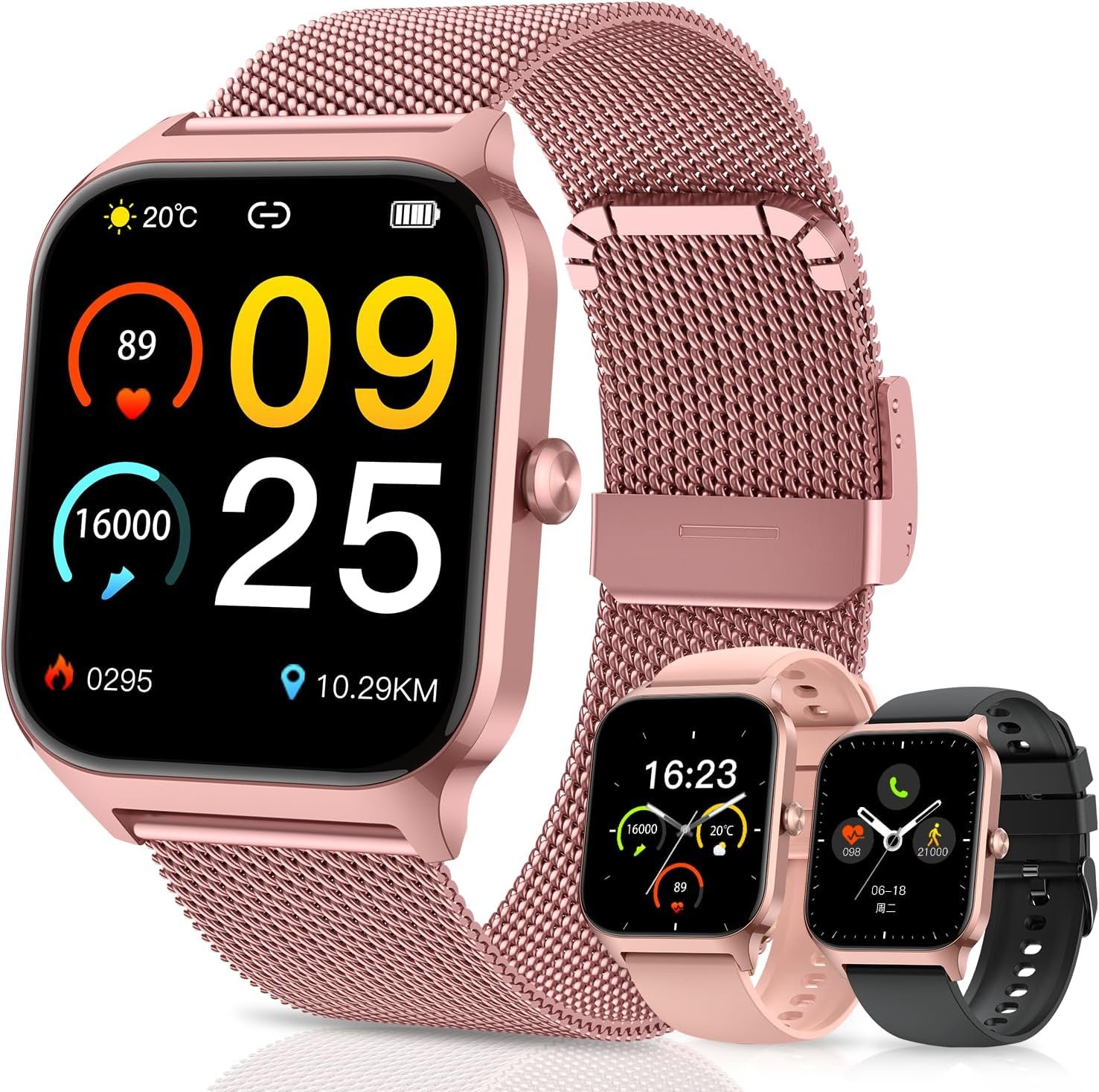 Smart Watch for Women Fitness Tracker: Rose Gold Make/Answer Call Smart Watches for Women Waterproof Digital Mens Watches Running Smartwatch Android Phone iPhone Samsung Compatible Heart Rate Monitor
