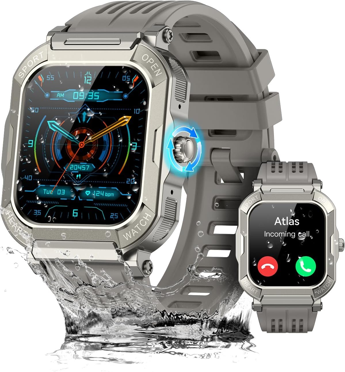 Military Smart Watches for Men (Answer/Make Calls),1.91'' Fitness Smart Watch for Android and iPhone,IP68 Waterproof Fitness Tracker with Step Counter/Sleep Monitor/110+ Sport Modes,Smartwatch for Men