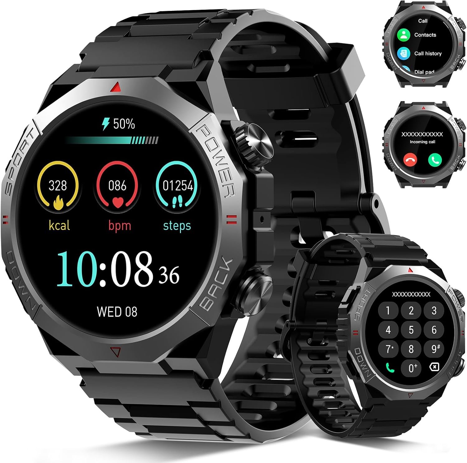 Military Smart Watches for Men (Answer/Make Calls), 1.39" HD Fitness Watches, Heart Rate/Sleep Monitor, 110+ Sports Modes Watch for Men, Waterproof Watch, 30Day, Watches for Android/iPhone, Black