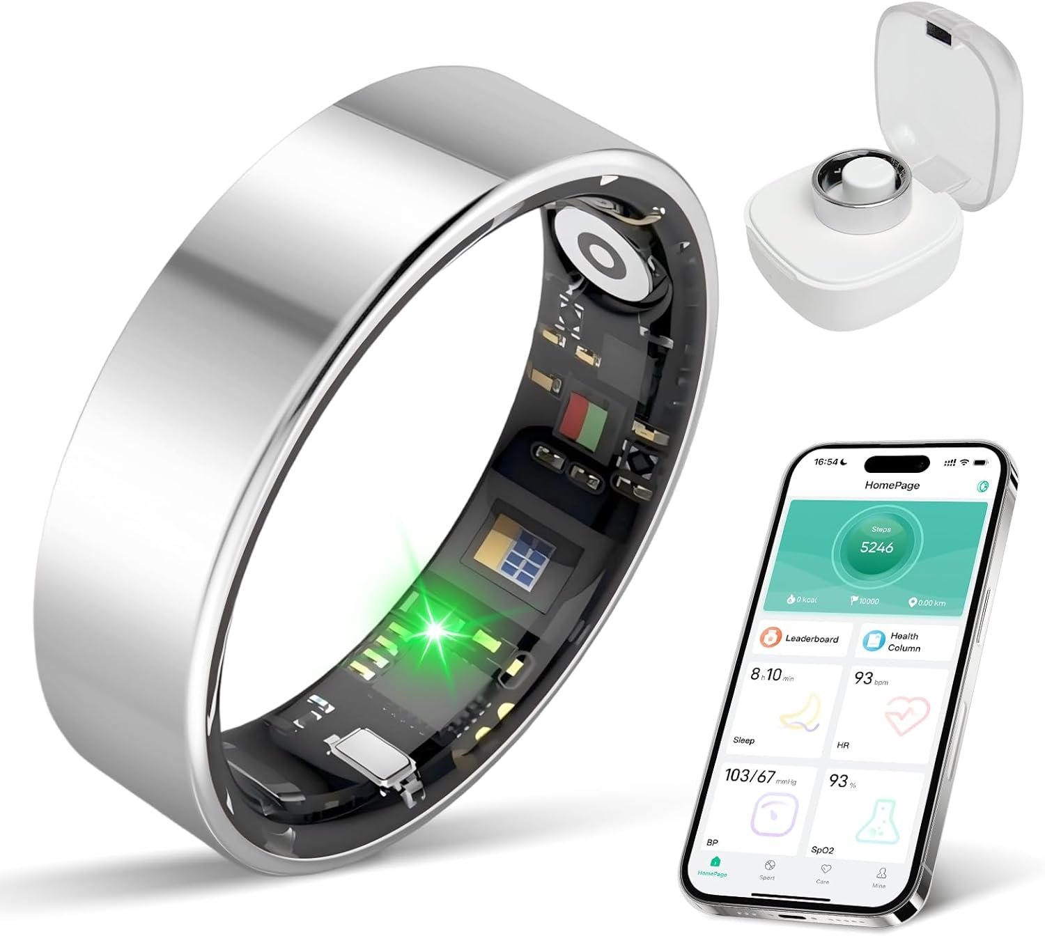 Smart Ring for Women & Men, Health Tracker with Sleep，Exercise Monitoring, iOS&Android Compatible, IP68 Waterproof, No Subscription, 5-Day Battery (Silver, 10)