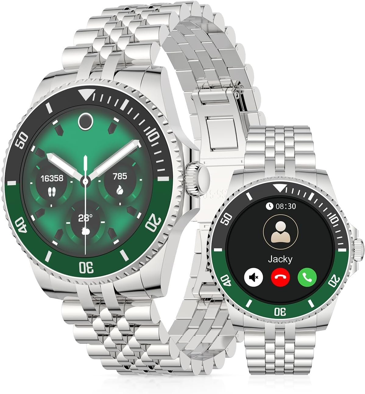 AI Smart Watch for Men Women -1.19" Luxury Smartwatch with Blood Oxygen Blood Pressure,Bluetooth Call, Heart Rate, 100+ Exercise Modes, Fitness Sleep Monitor for iPhone Android, 2025, Silver Green