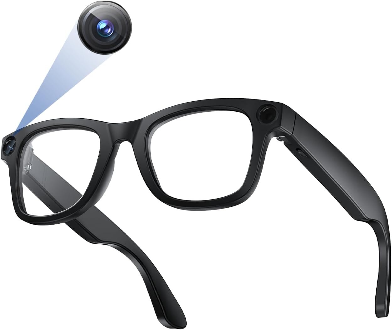 AI Smart Glasses with 1080P HD Camera, AI Real-Time Translation, Bluetooth Audio – Smart Glasses with Camera, Hands-Free Video Recorder for Travel, Sports, Outdoor Use (E03S Black)