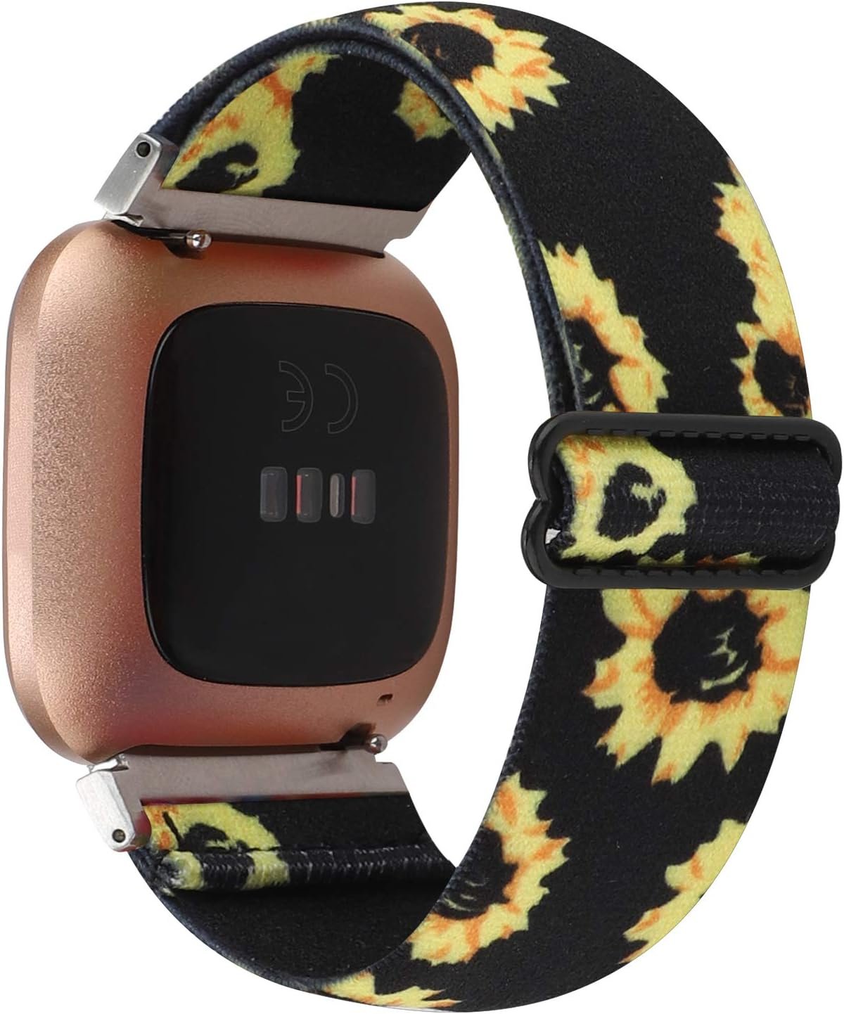 Adjustable Elastic Watch Band Compatible with Fitbit Versa/Versa 2/Versa Lite Special Edition for Women Men Nylon Stretchy Strap Wristband for Fitbit Versa Smart Watch (Black Sunflower)