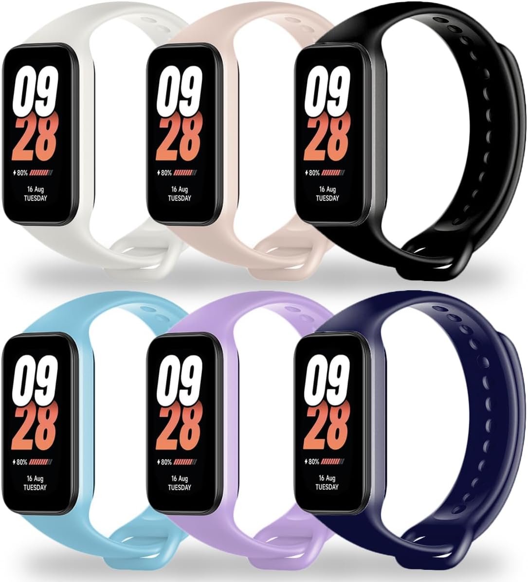 BABEJIA 6 Pack Replacement Bands Compatible with Xiaomi Smart Band 8 Active & Redmi Band 2, Soft TPU Straps, Wristband Breathable, Adjustable, Quick Release