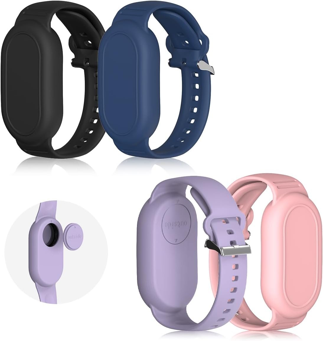 [4Pack] BIQIRE Bracelet Compatible for Samsung Galaxy SmartTag 2 (2023), Soft Silicone Smart Tag 2 Wristband Hidden Galaxy Smart Tag 2 Holder (Black+Blue+Pink+Purple)