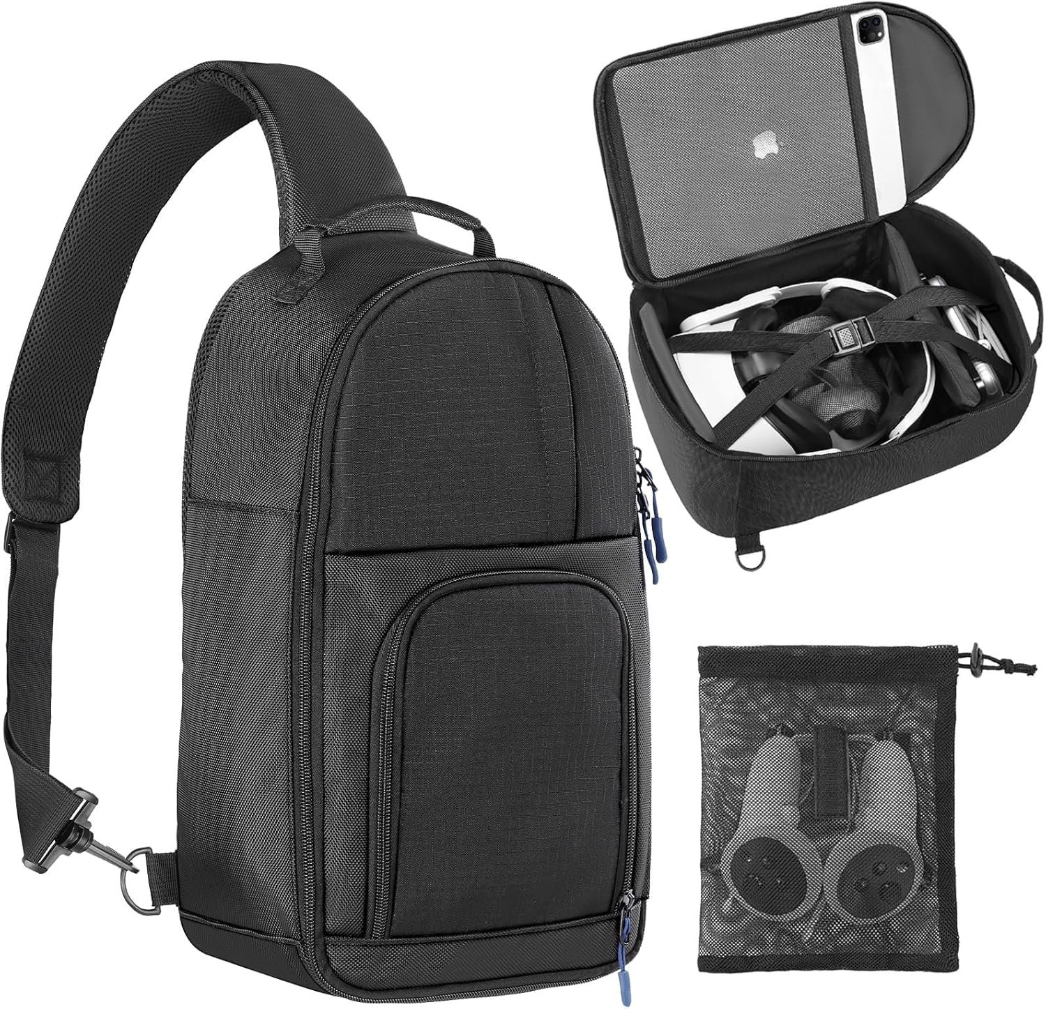 Carrying Case Made for Quest 3/ Quest 2/Vision Pro. Waterproof Travel Sling Quest 3 Bag for VR All-in-One Gaming Headset and Touch Controllers Accessories with DIY Main Compartment and Thicken Pad