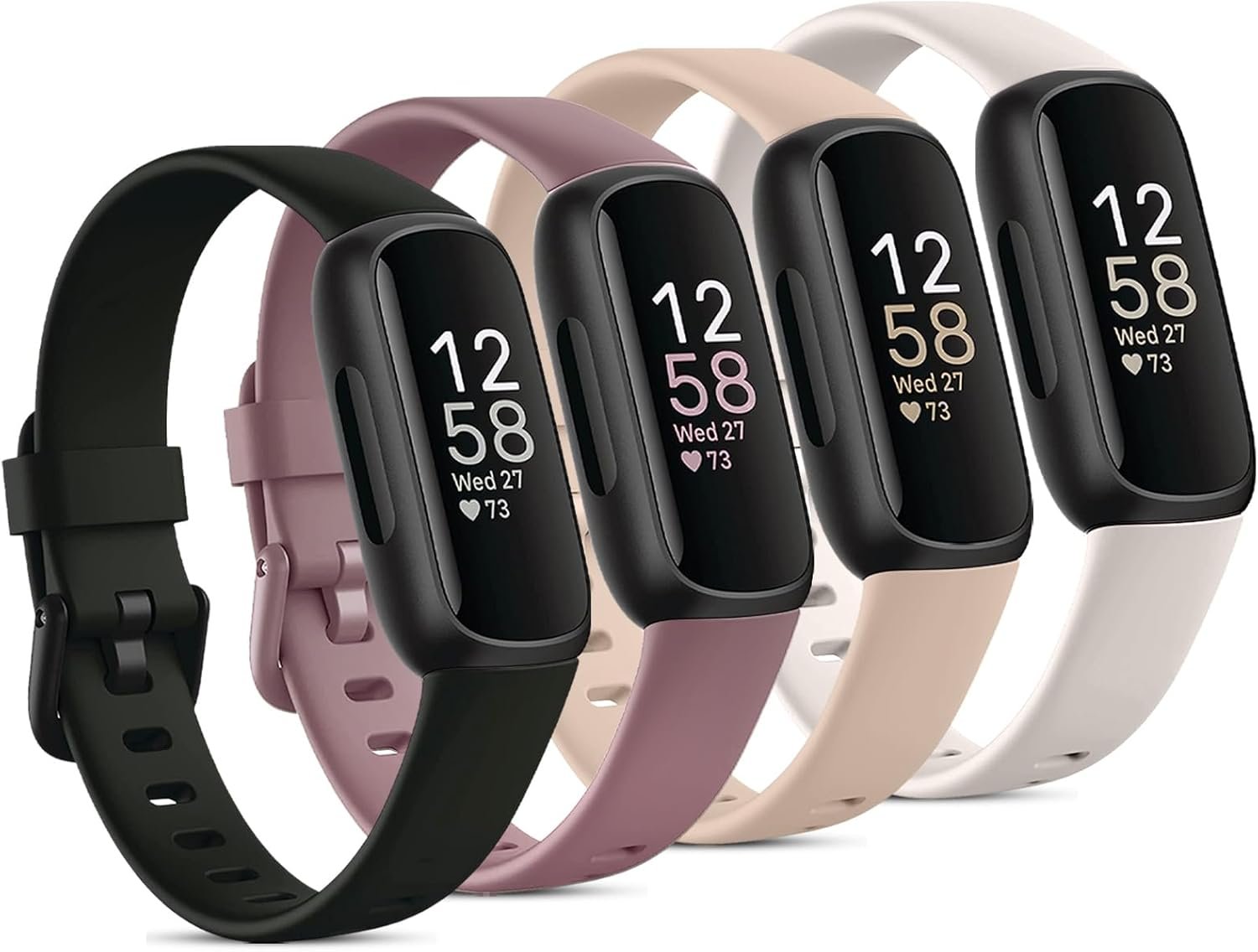 Odbeai Compatible with Fitbit Inspire 3 Bands for Women Men, Sport Wristband Replacement Soft Silicone Straps for Inspire 3 Fitness Tracker Women & Men(4 Pack,Small)